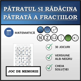 Joc de memorie: Pătratul și rădăcina pătrată a fracțiilor