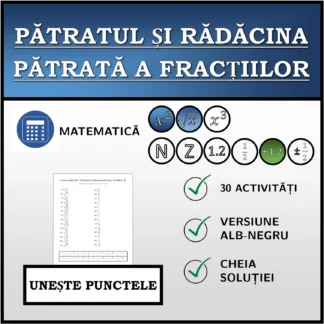 Exercițiu de asociere: Pătratul și rădăcina pătrată a fracțiilor