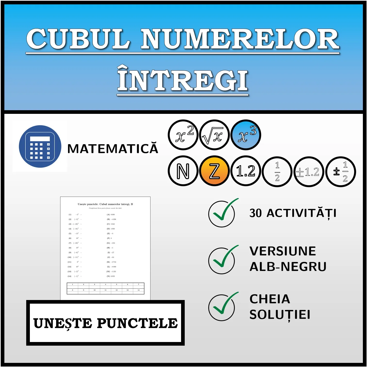 Exercițiu de asociere: Cubul numerelor întregi