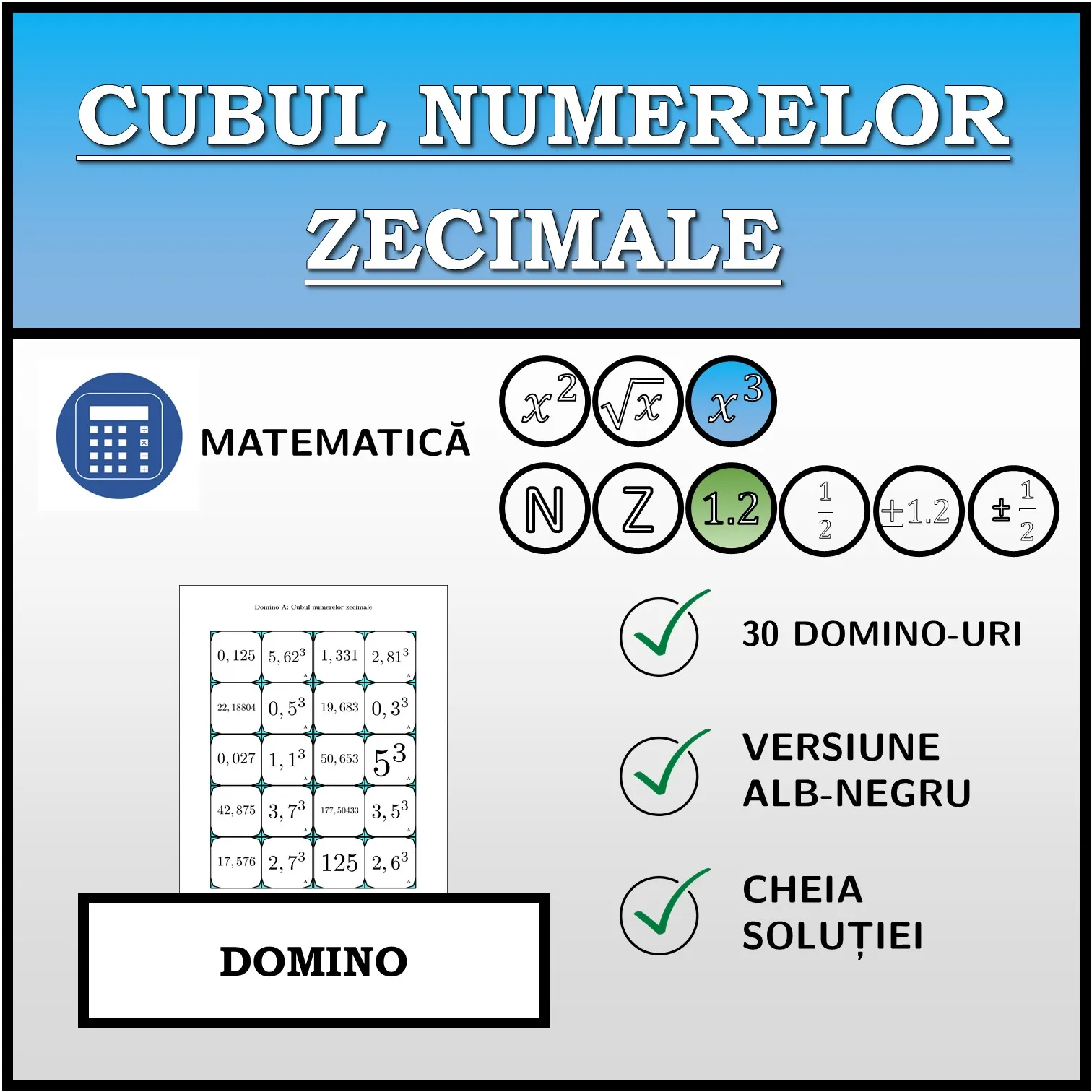Domino: Cubul numerelor zecimale