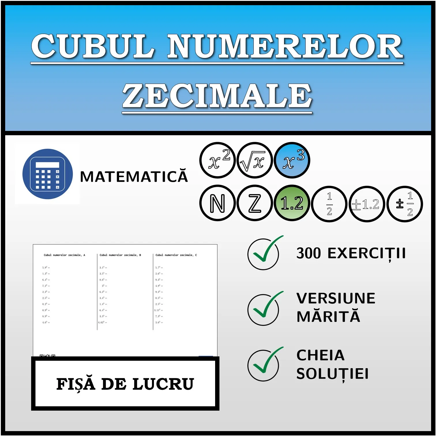 Fișă de lucru: Cubul numerelor zecimale