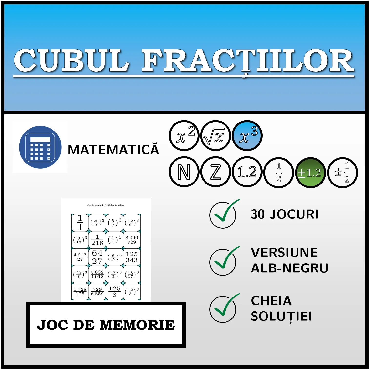 Joc de memorie: Cubul fracțiilor