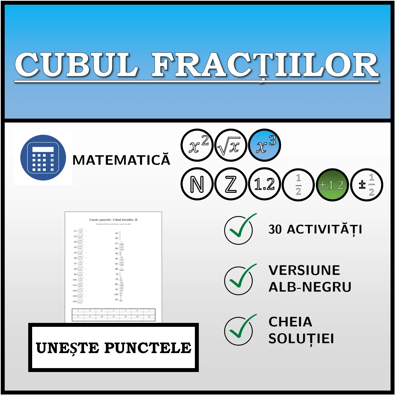 Exercițiu de asociere: Cubul fracțiilor