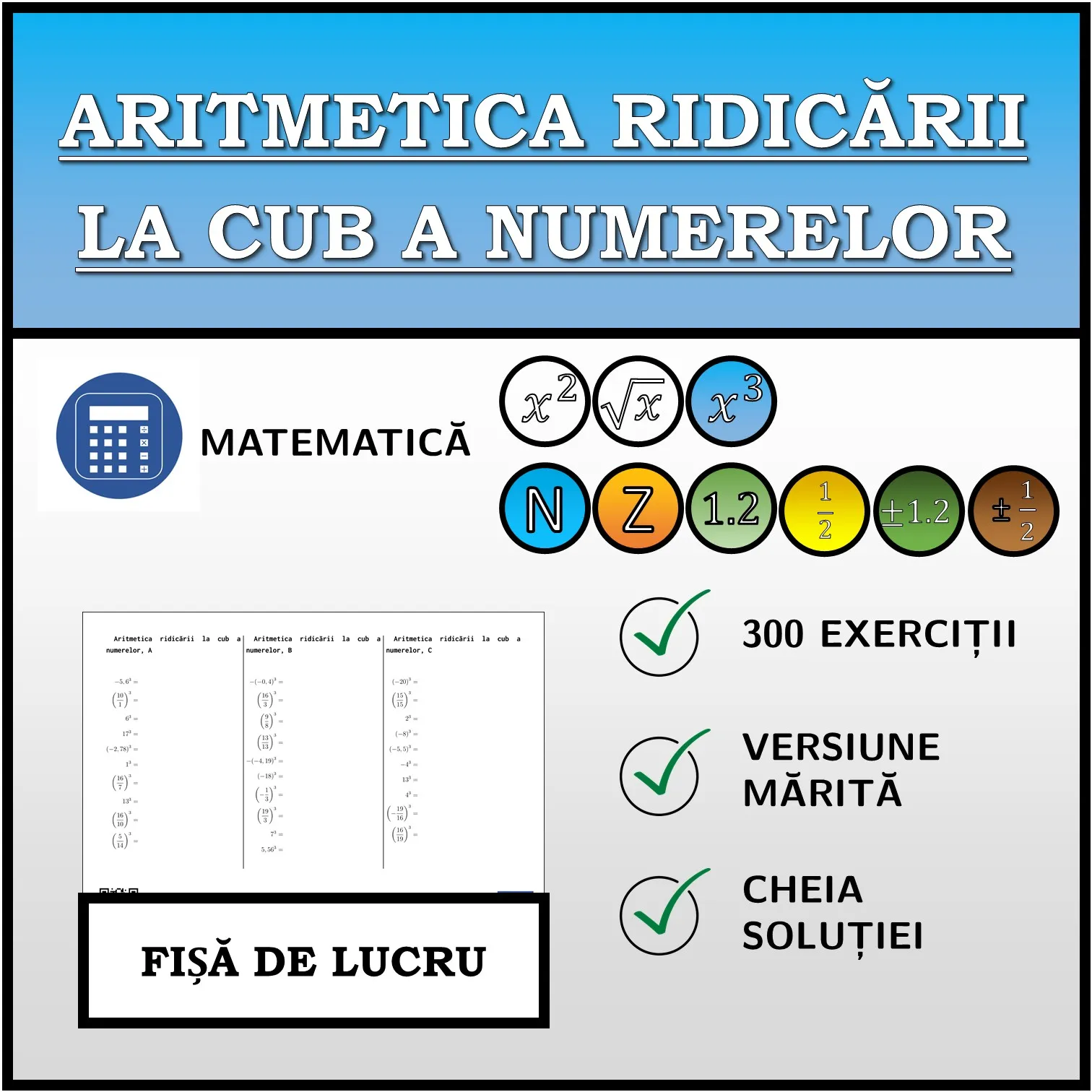 Fișă de lucru: Aritmetica ridicării la cub a numerelor