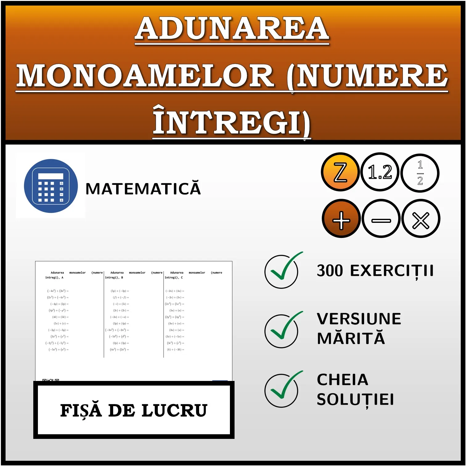 Fișă de lucru: Adunarea monoamelor (numere întregi)