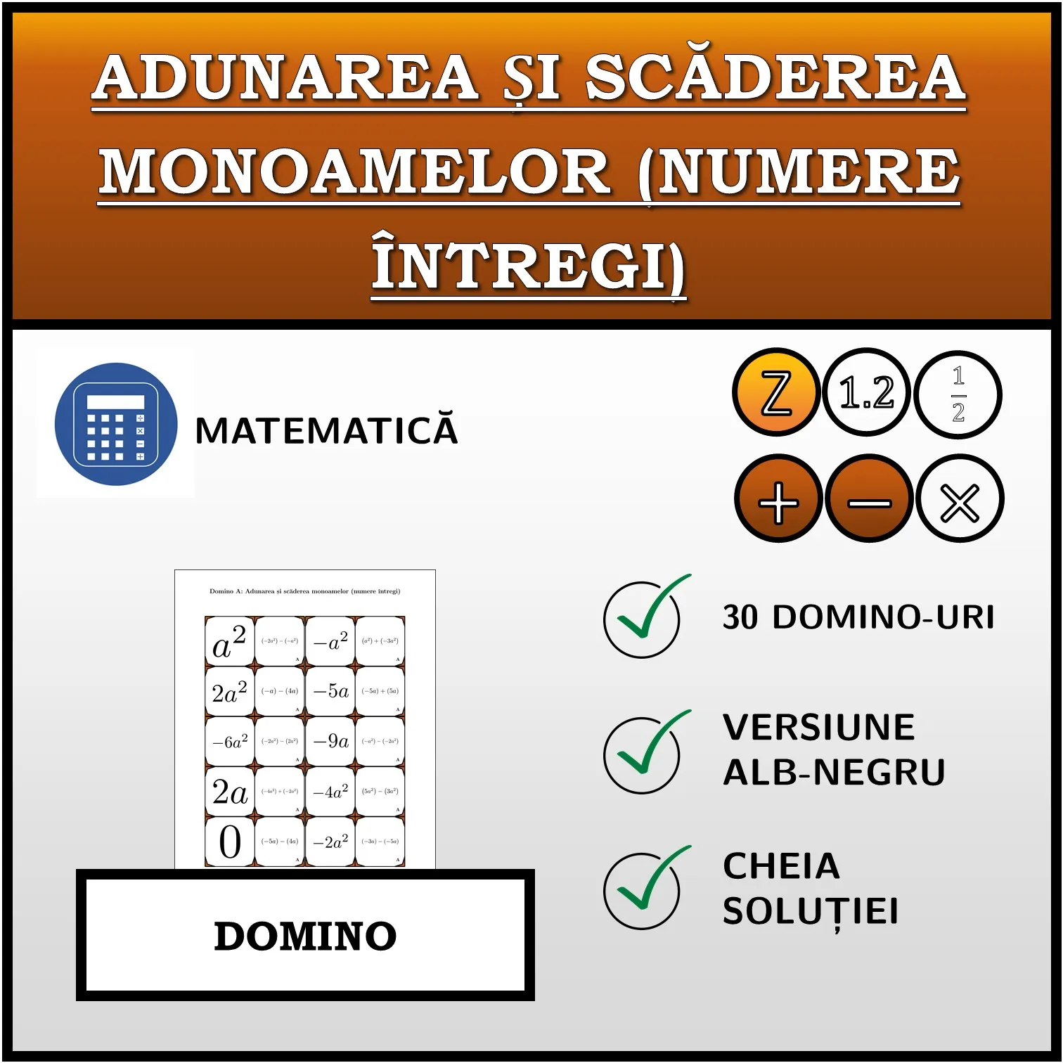 Domino: Adunarea și scăderea monoamelor (numere întregi)