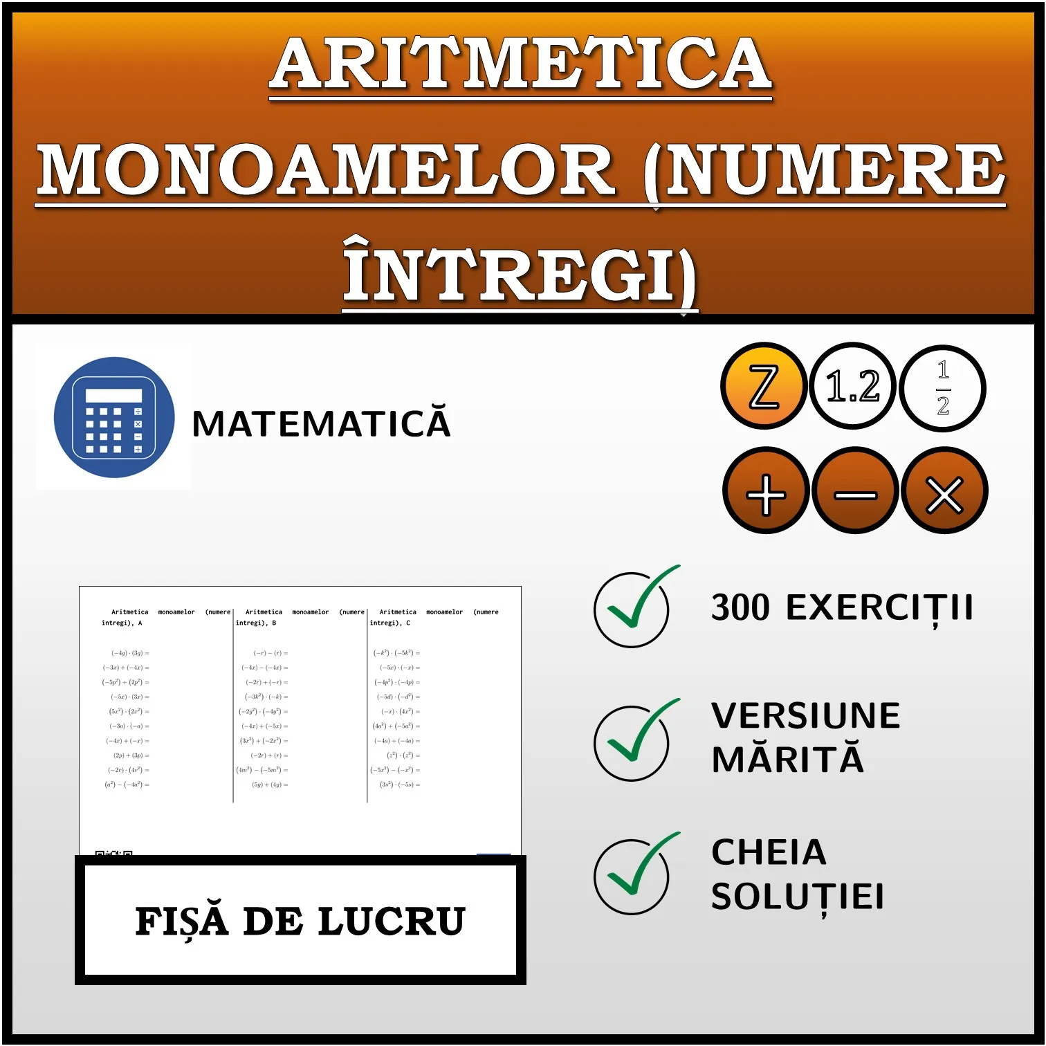 Fișă de lucru: Aritmetica monoamelor (numere întregi)