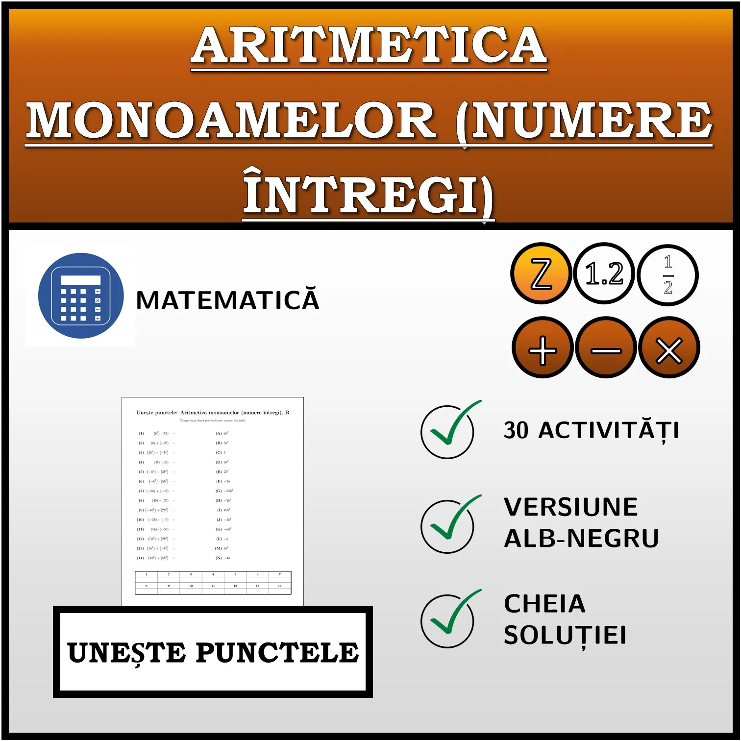 Exercițiu de asociere: Aritmetica monoamelor (numere întregi)