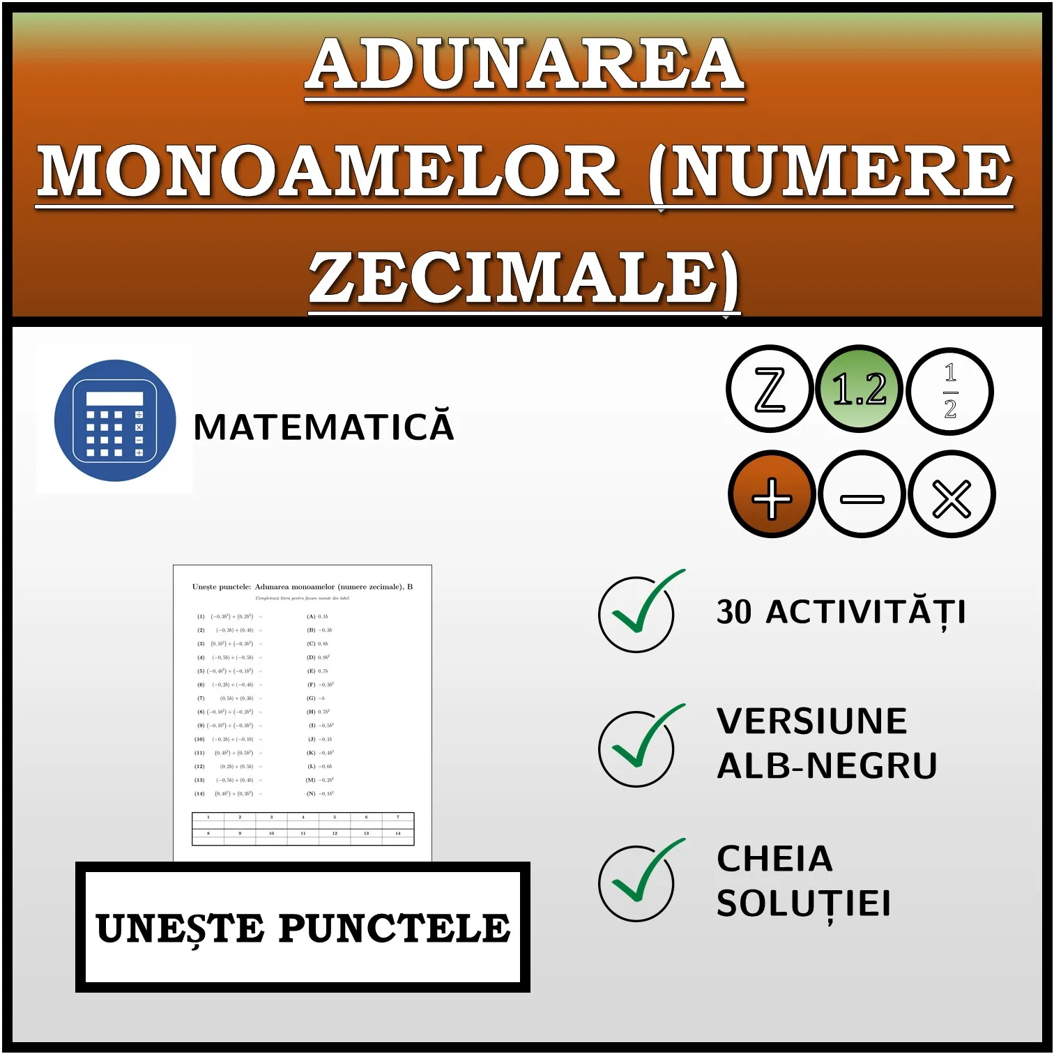 Exercițiu de asociere: Adunarea monoamelor (numere zecimale)