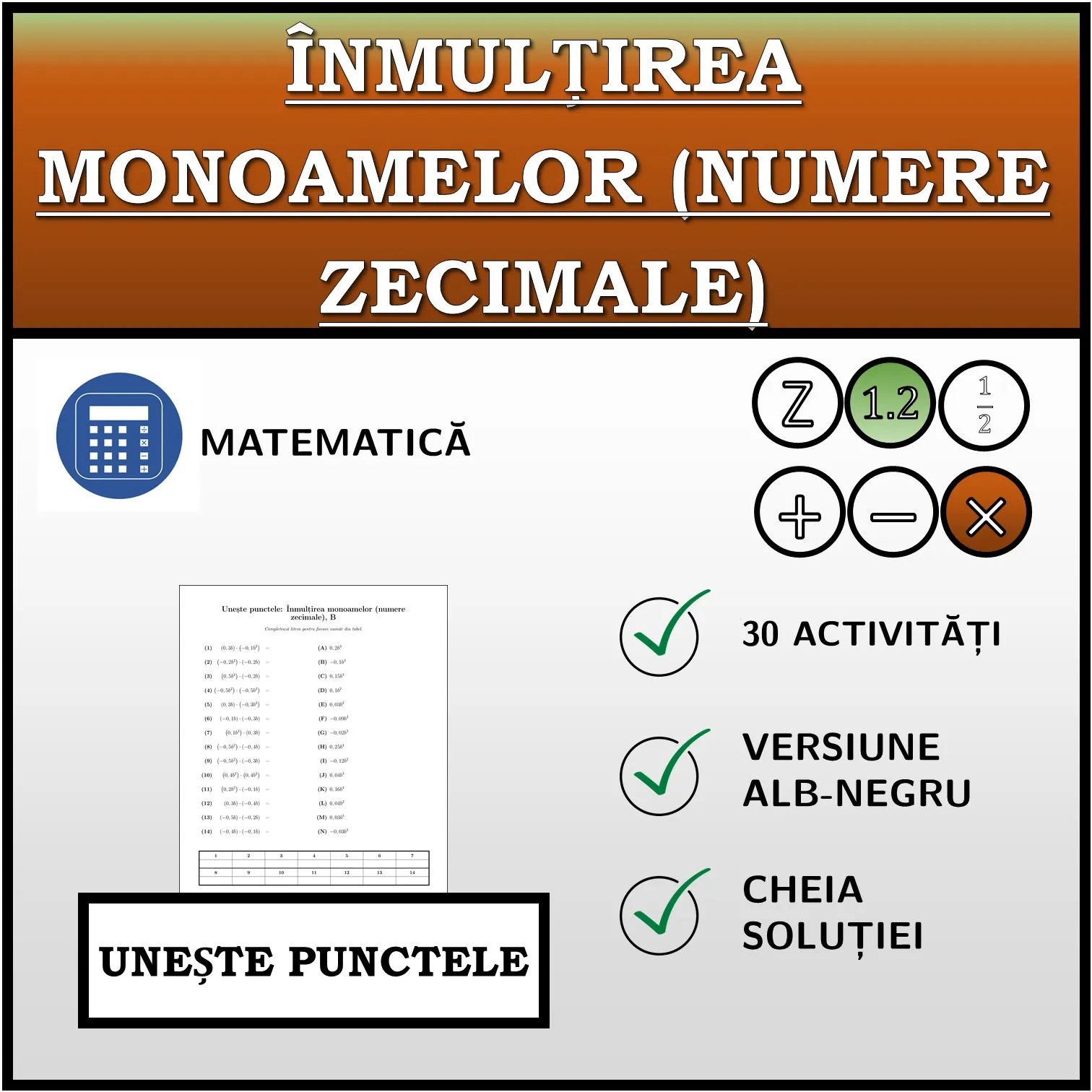 Exercițiu de asociere: Înmulțirea monoamelor (numere zecimale)