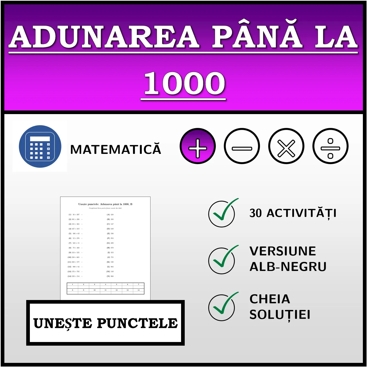 Exercițiu de asociere: Adunarea până la 1000