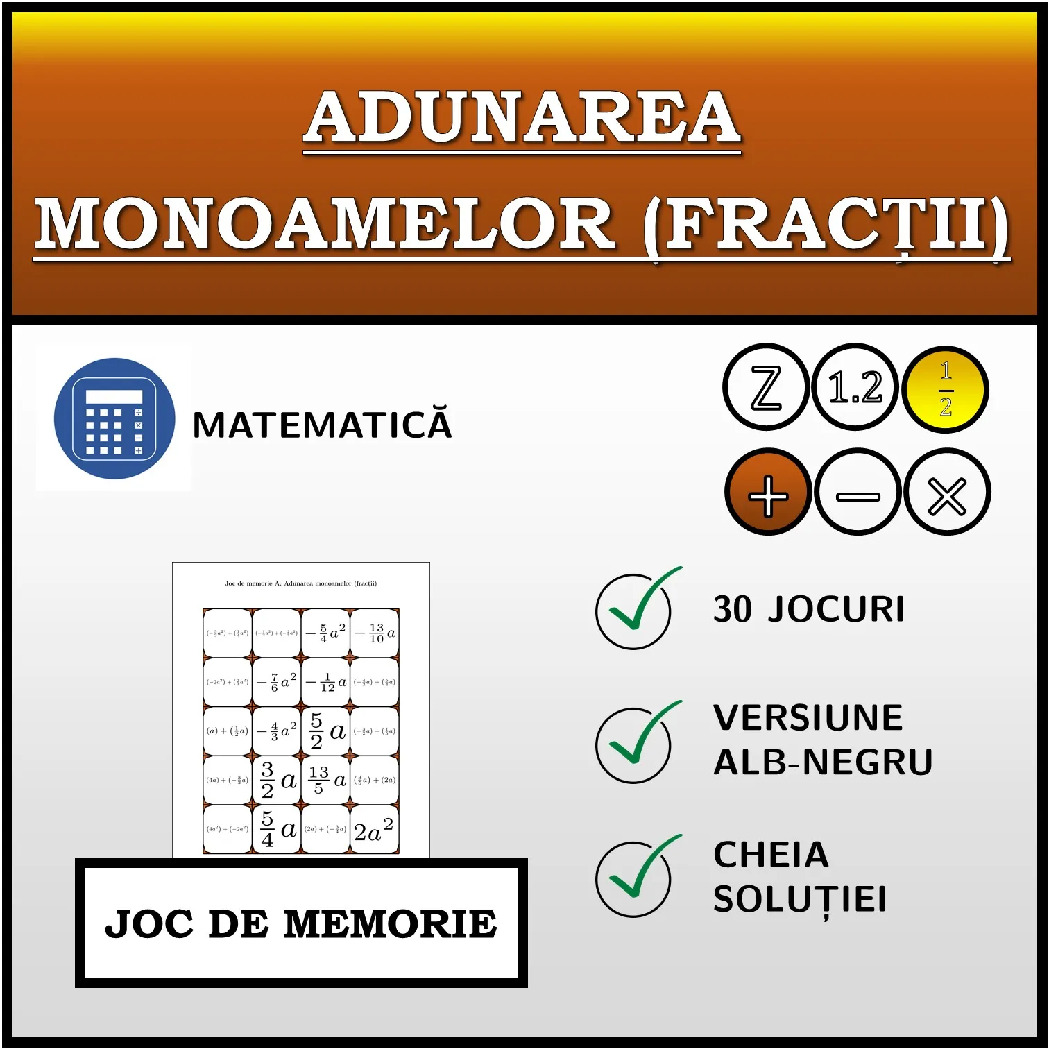Joc de memorie: Adunarea monoamelor (fracții)