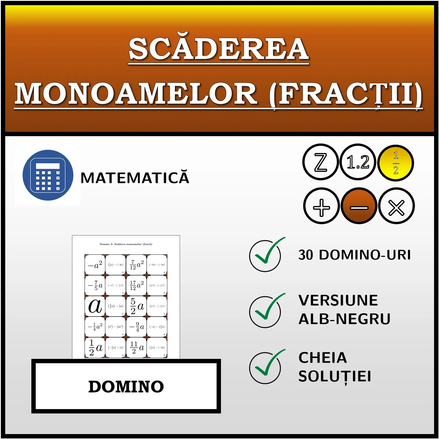 Domino: Scăderea monoamelor (fracții)