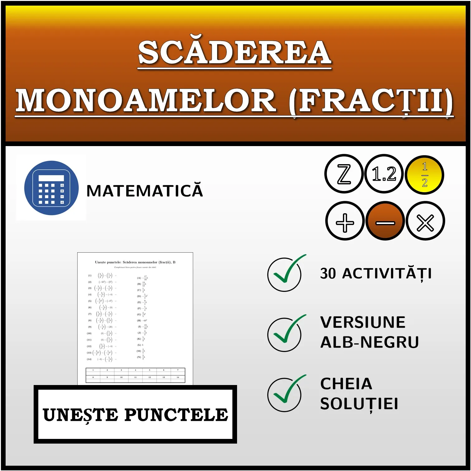 Exercițiu de asociere: Scăderea monoamelor (fracții)