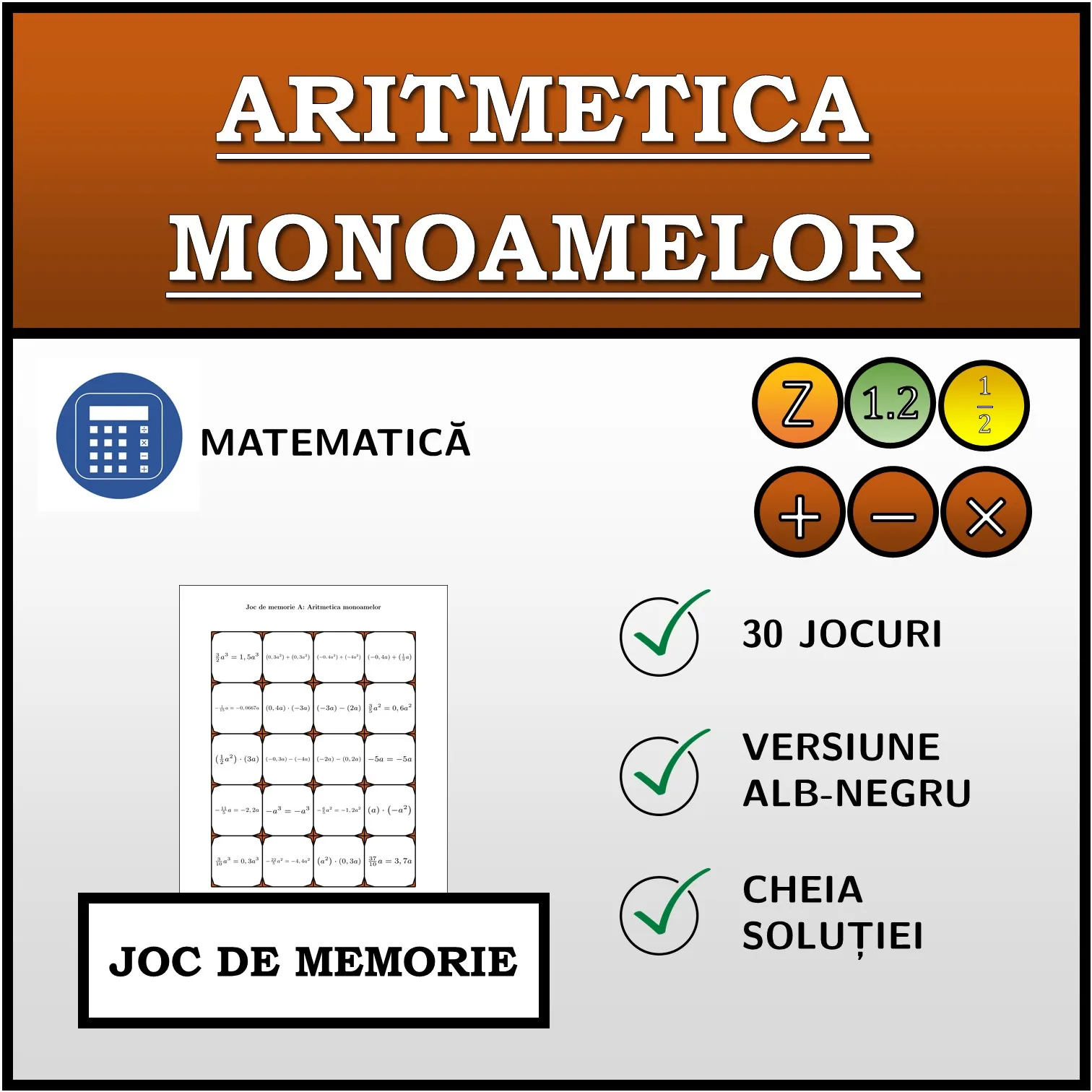 Joc de memorie: Aritmetica monoamelor