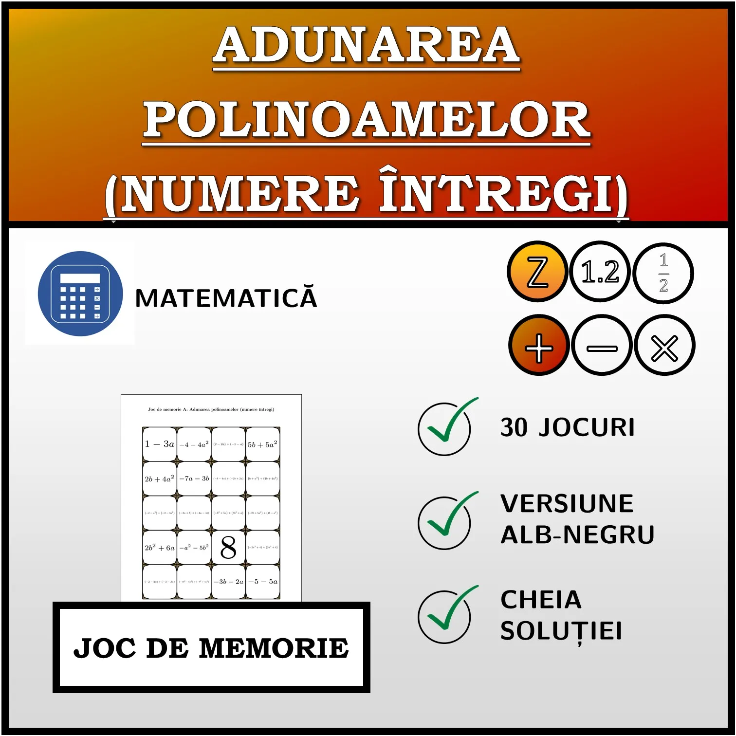 Joc de memorie: Adunarea polinoamelor (numere întregi)