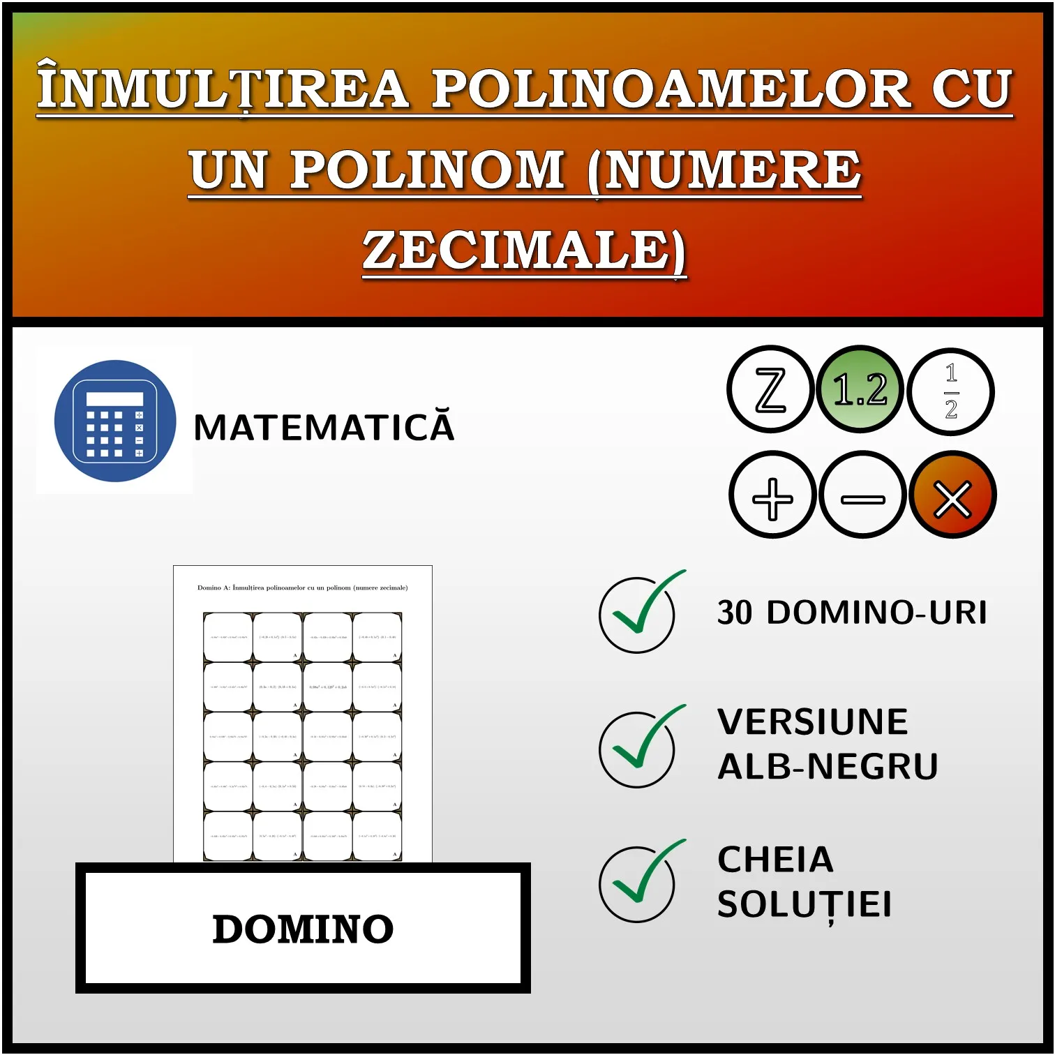 Domino: Înmulțirea polinoamelor cu un polinom (numere zecimale)