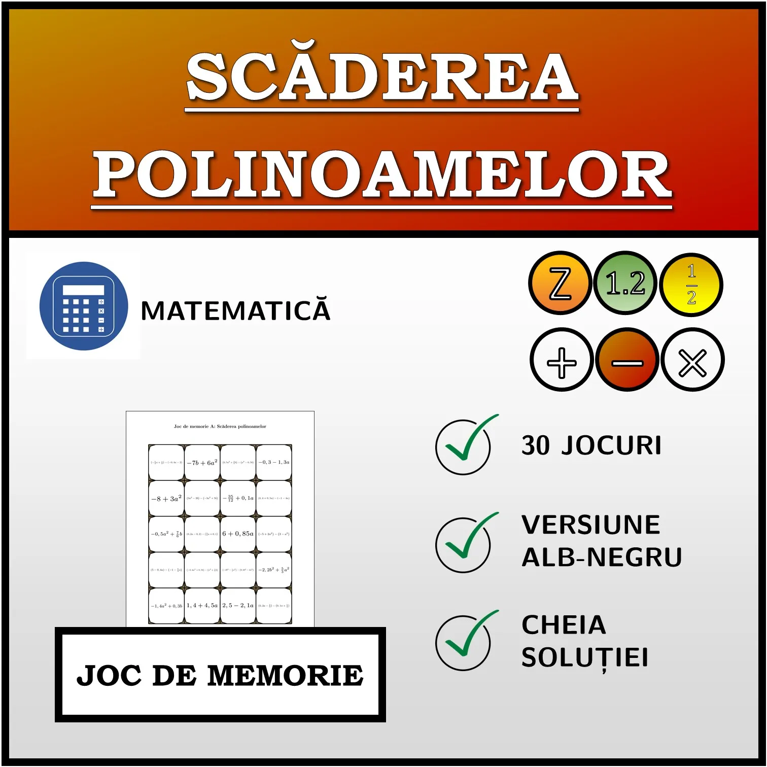 Joc de memorie: Scăderea polinoamelor