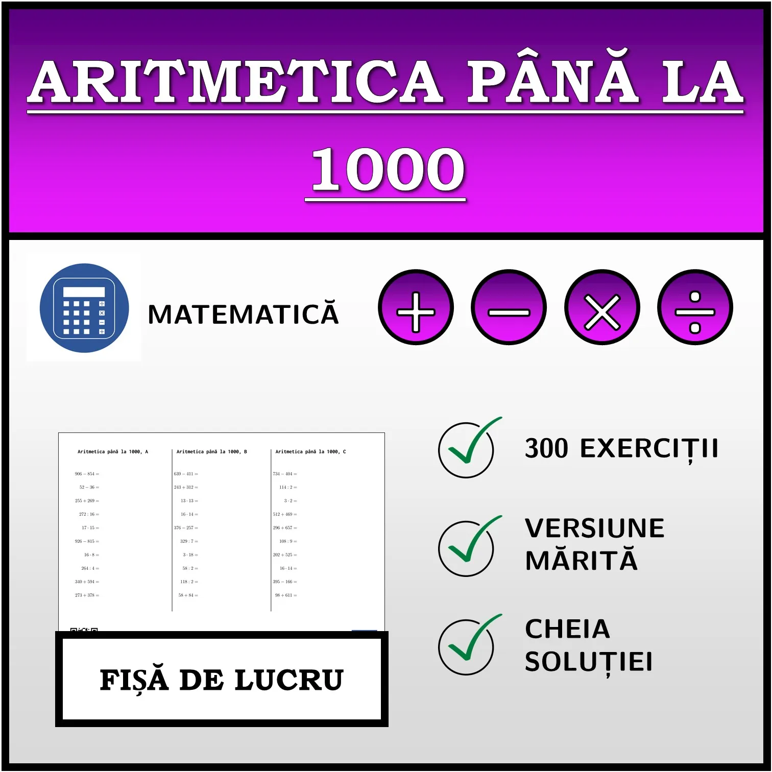 Fișă de lucru: Aritmetica până la 1000
