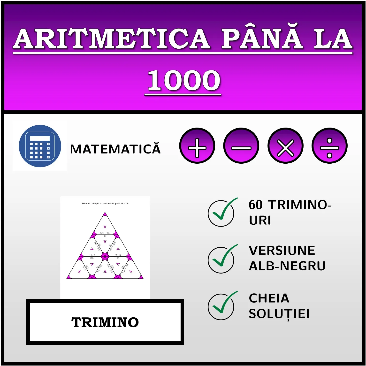 Trimino: Aritmetica până la 1000