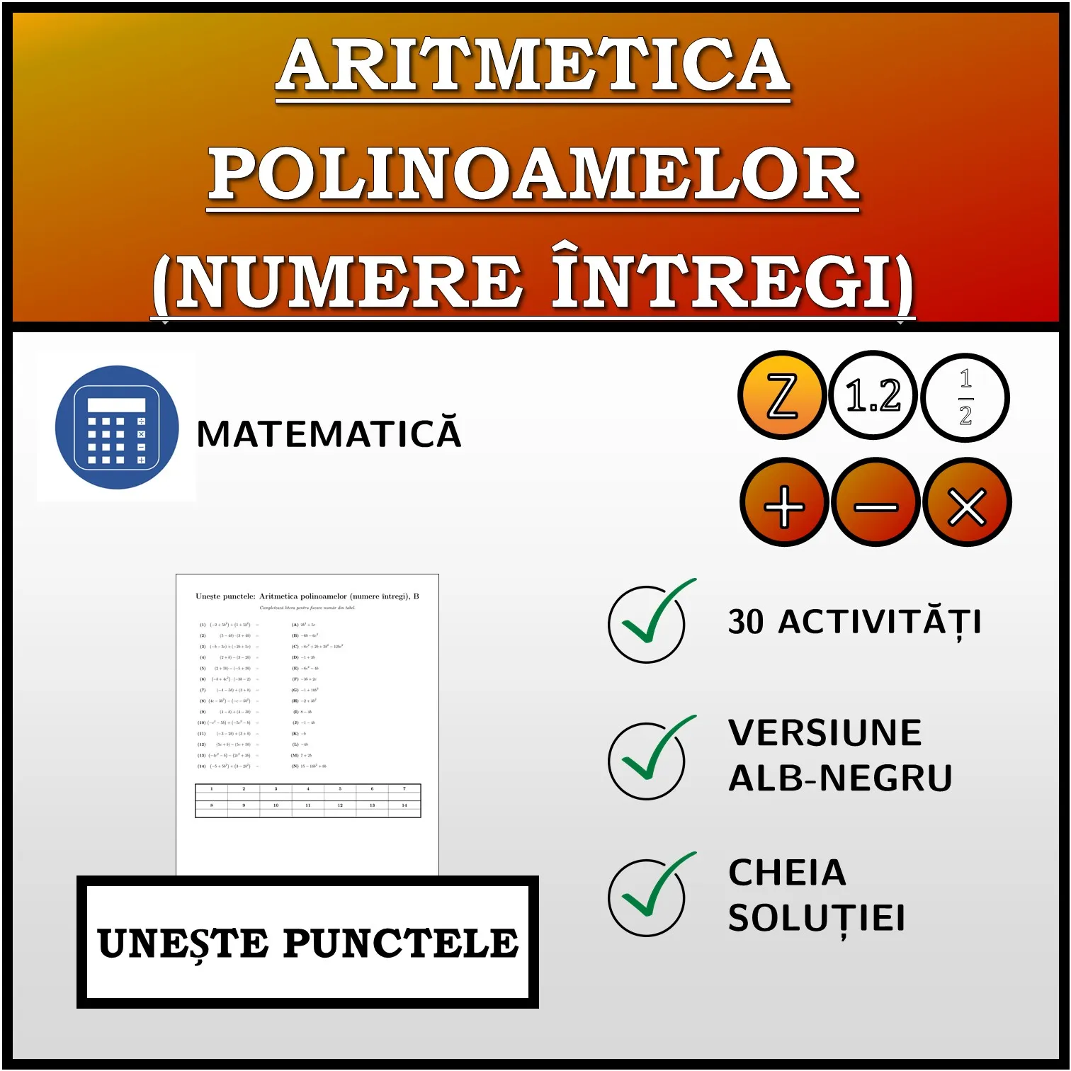 Exercițiu de asociere: Aritmetica polinoamelor (numere întregi)