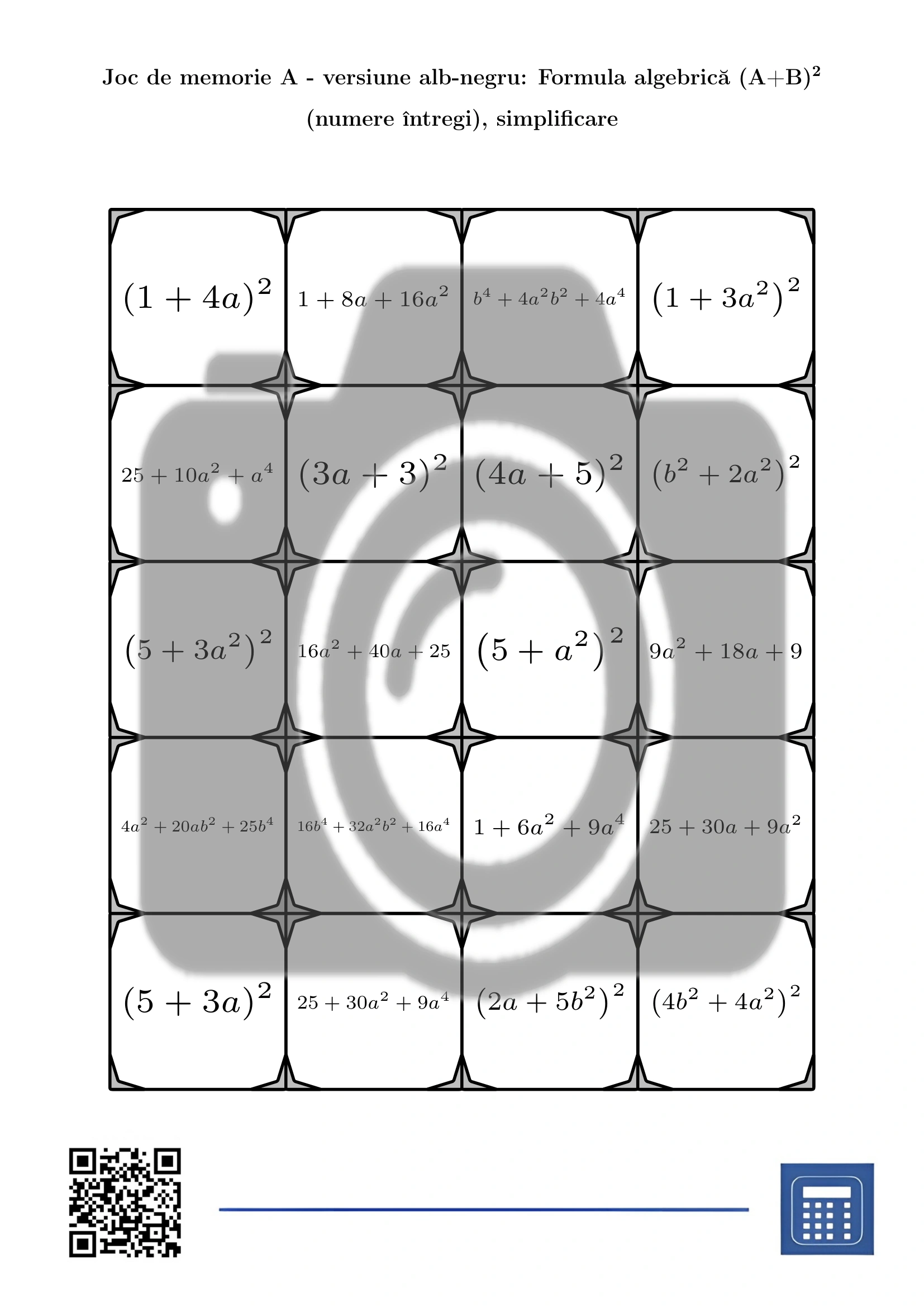 Joc de memorie: Formula algebrică (A+B)² (numere întregi), simplificare - imagine 3