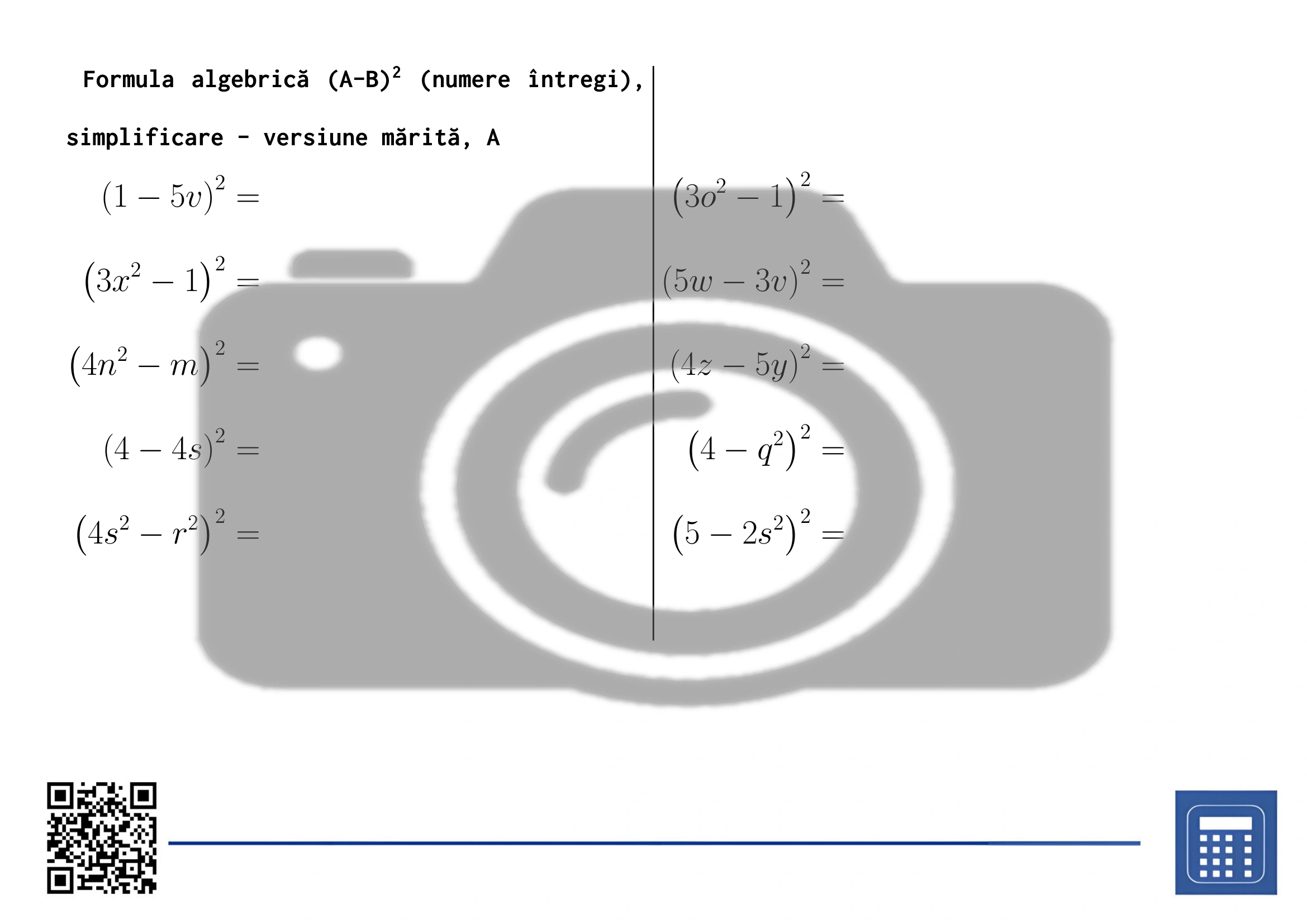 Fișă de lucru: Formula algebrică (A-B)² (numere întregi), simplificare - imagine 3