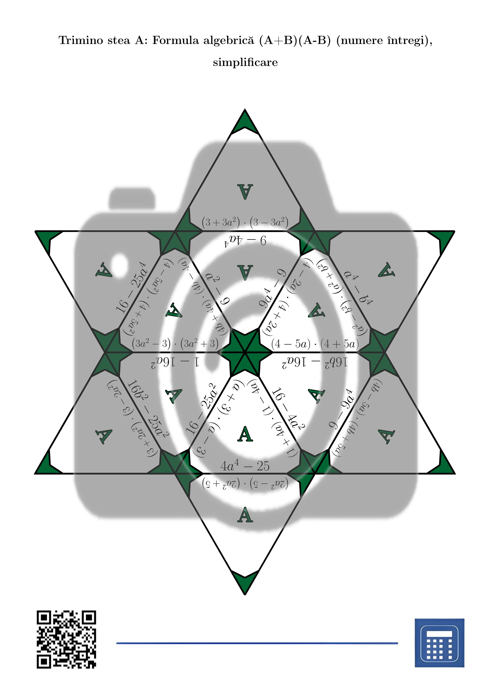 Trimino: Formula algebrică (A+B)(A-B) (numere întregi), simplificare - imagine 4