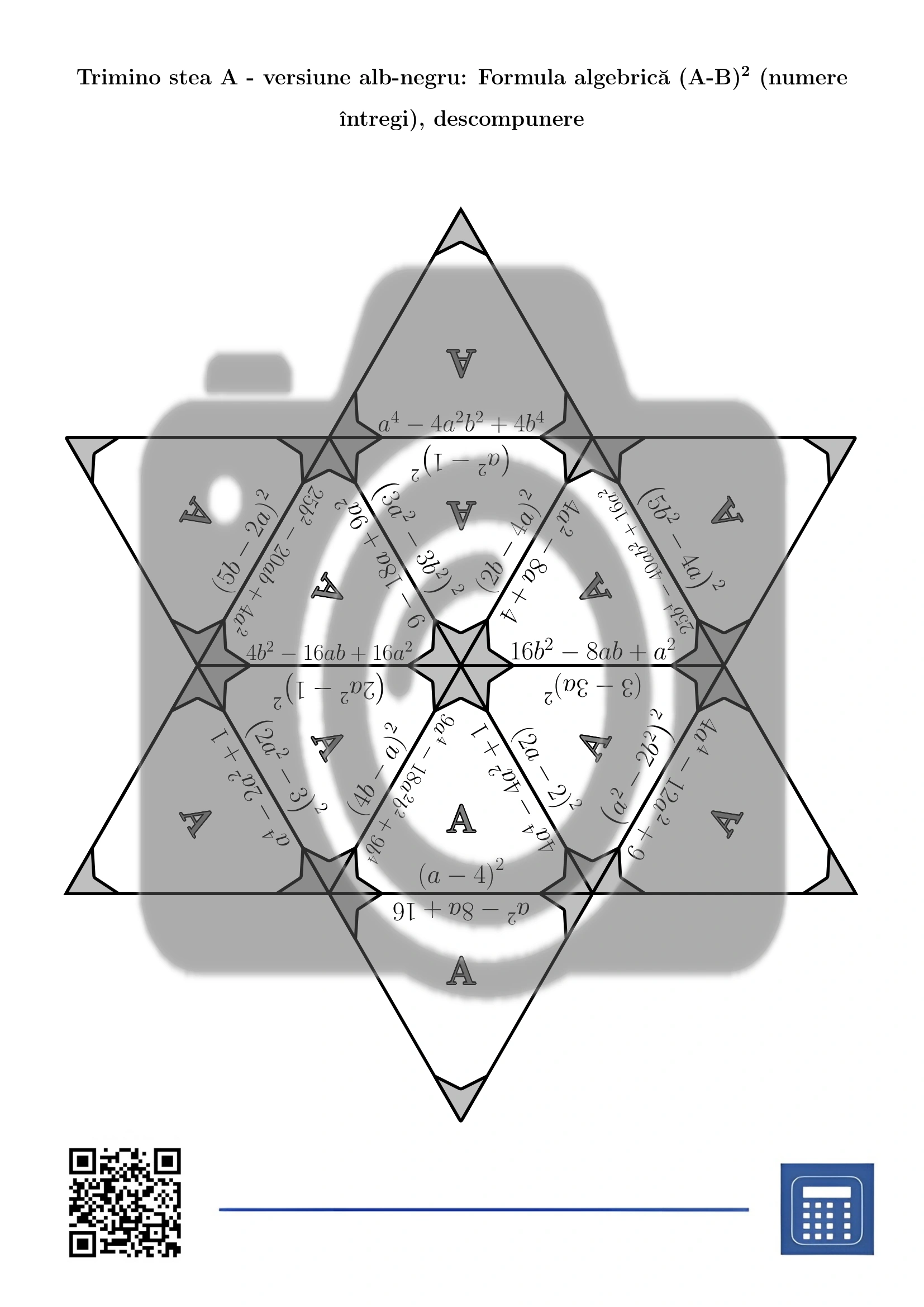 Trimino: Formula algebrică (A-B)² (numere întregi), descompunere - imagine 5