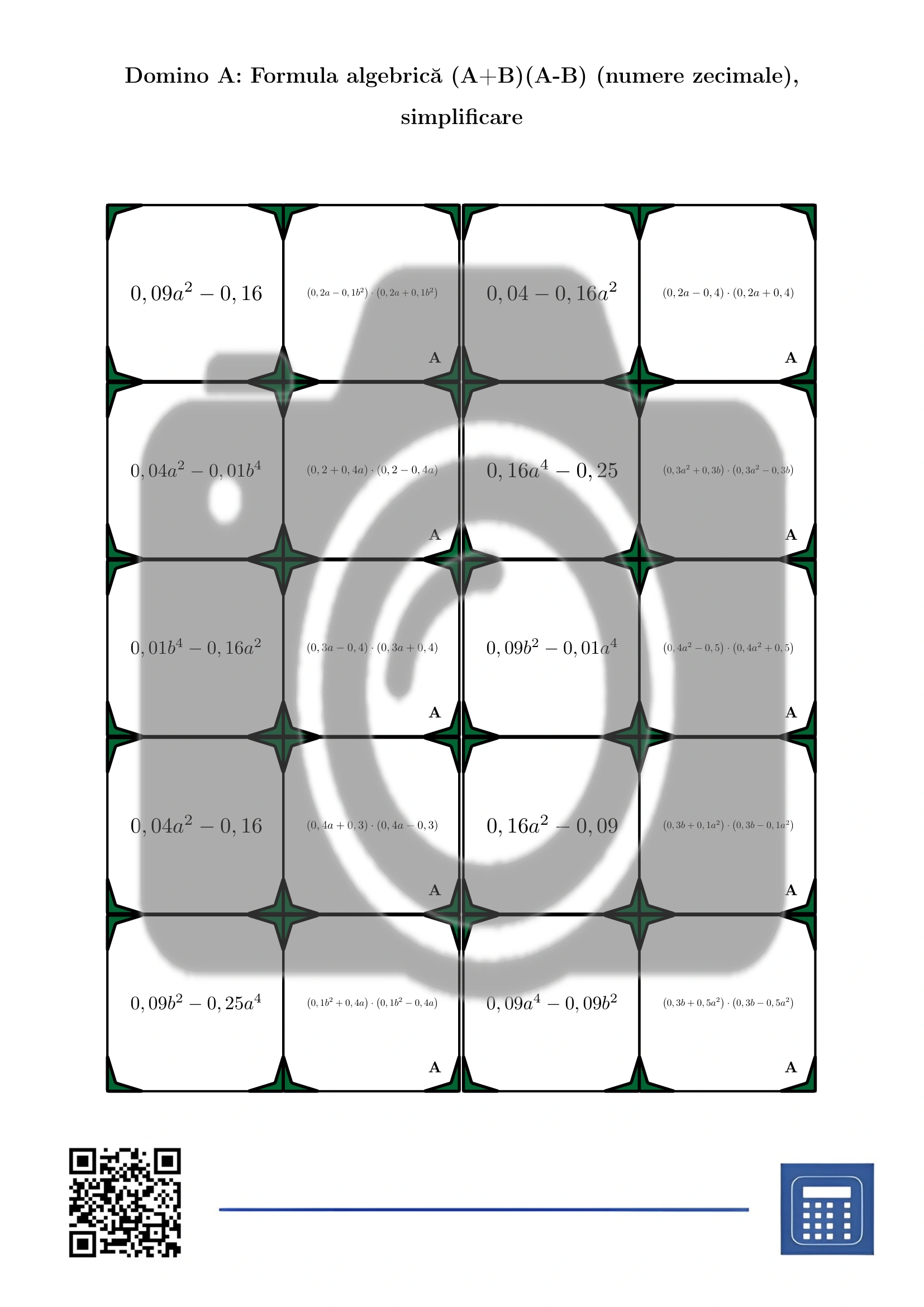 Domino: Formula algebrică (A+B)(A-B) (numere zecimale), simplificare - imagine 2