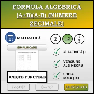 Exercițiu de asociere: Formula algebrică (A+B)(A-B) (numere zecimale), simplificare