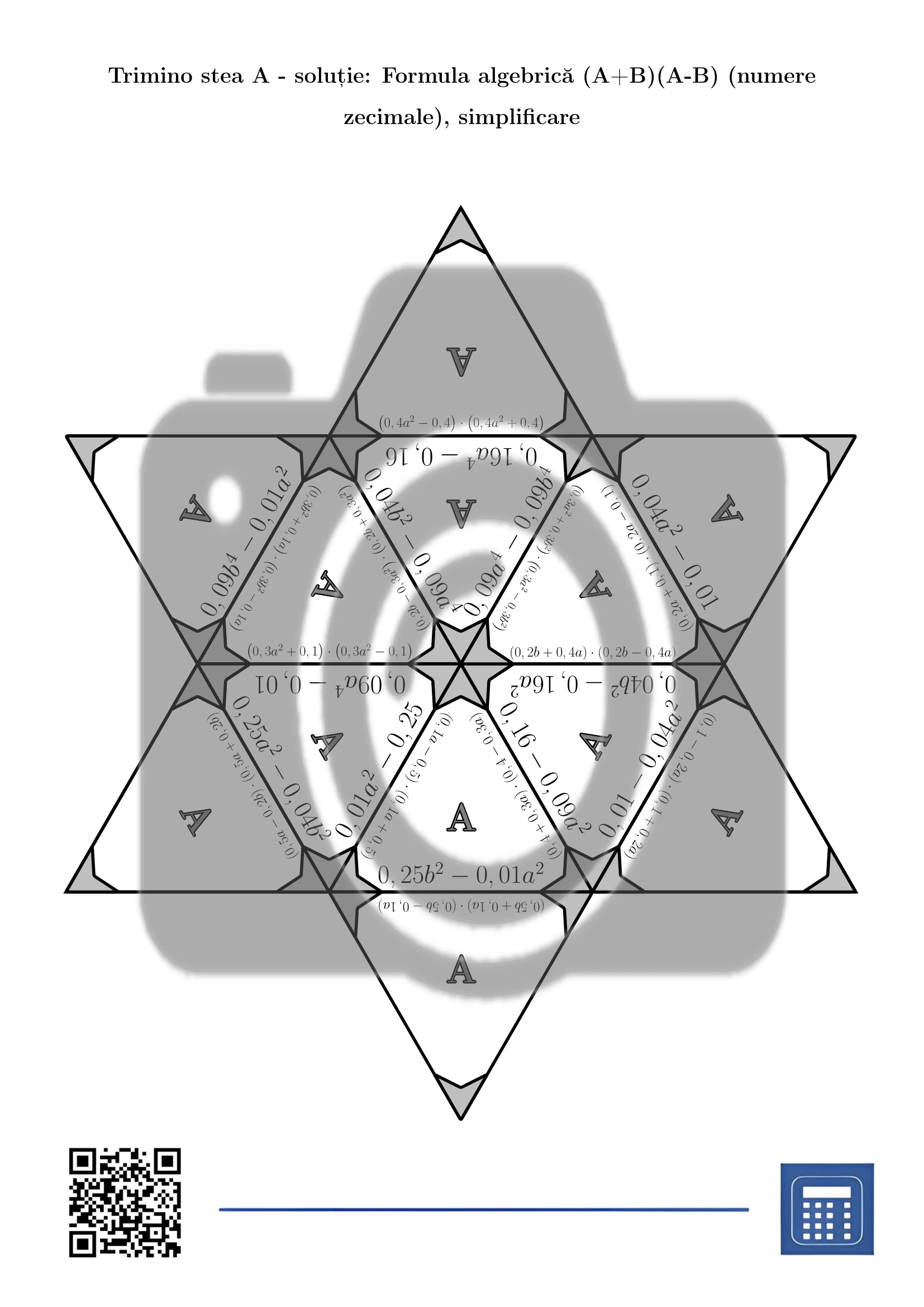 Trimino: Formula algebrică (A+B)(A-B) (numere zecimale), simplificare - imagine 7