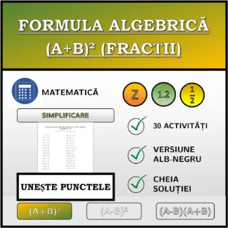 Exercițiu de asociere: Formula algebrică (A+B)² (fracții), simplificare