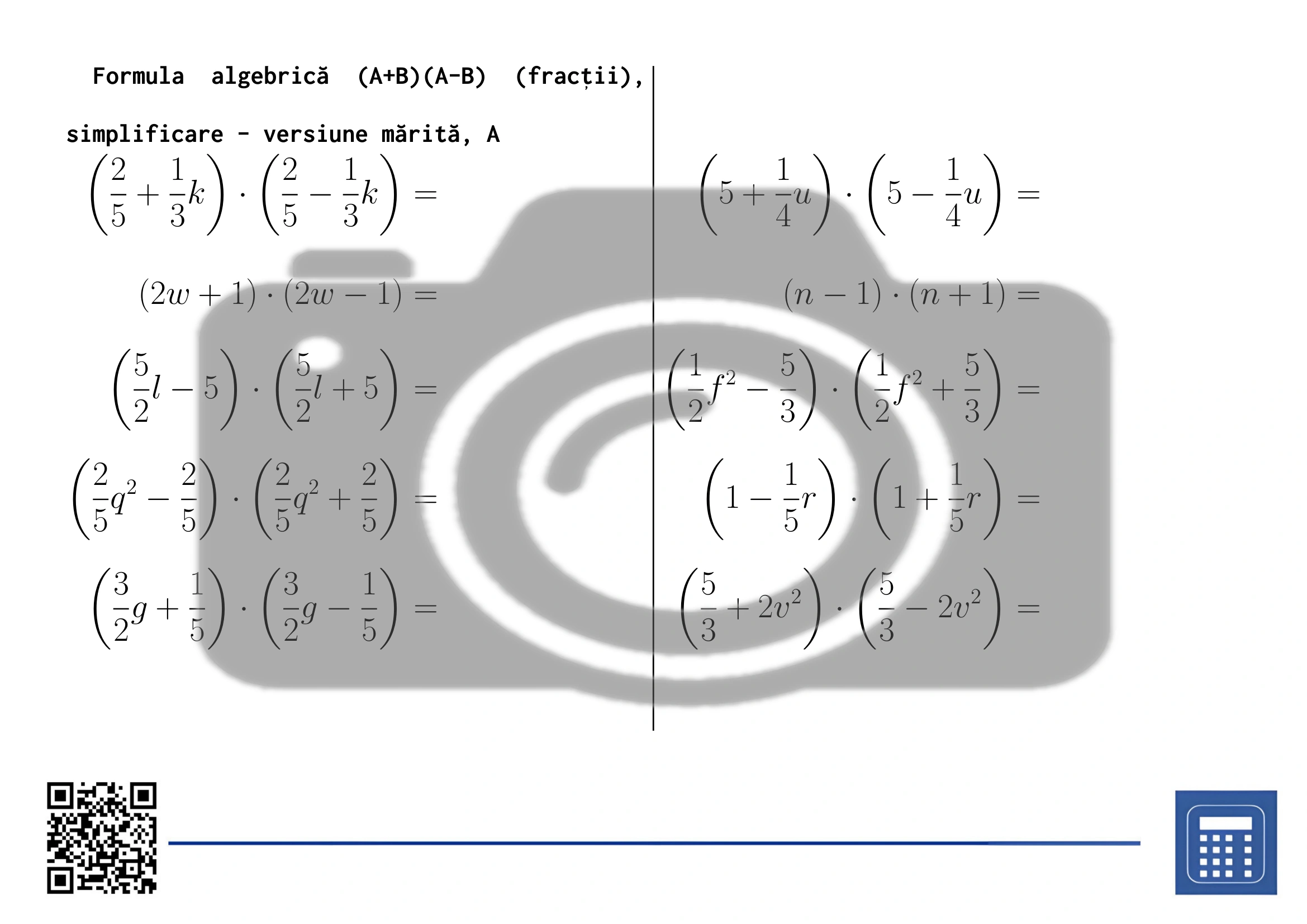 Fișă de lucru: Formula algebrică (A+B)(A-B) (fracții), simplificare - imagine 3