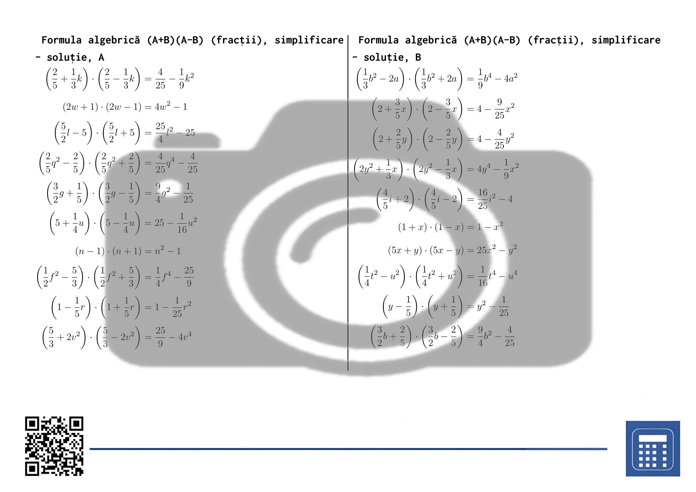 Fișă de lucru: Formula algebrică (A+B)(A-B) (fracții), simplificare - imagine 4
