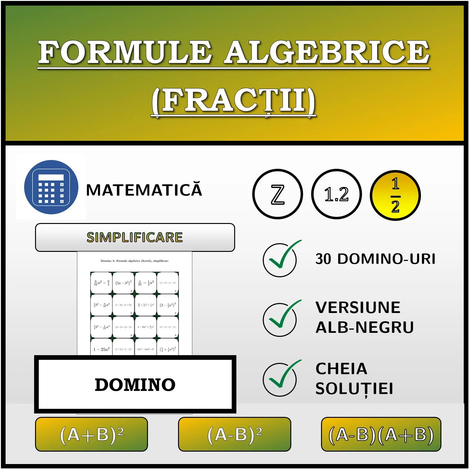 Domino: Formule algebrice (fracții), simplificare