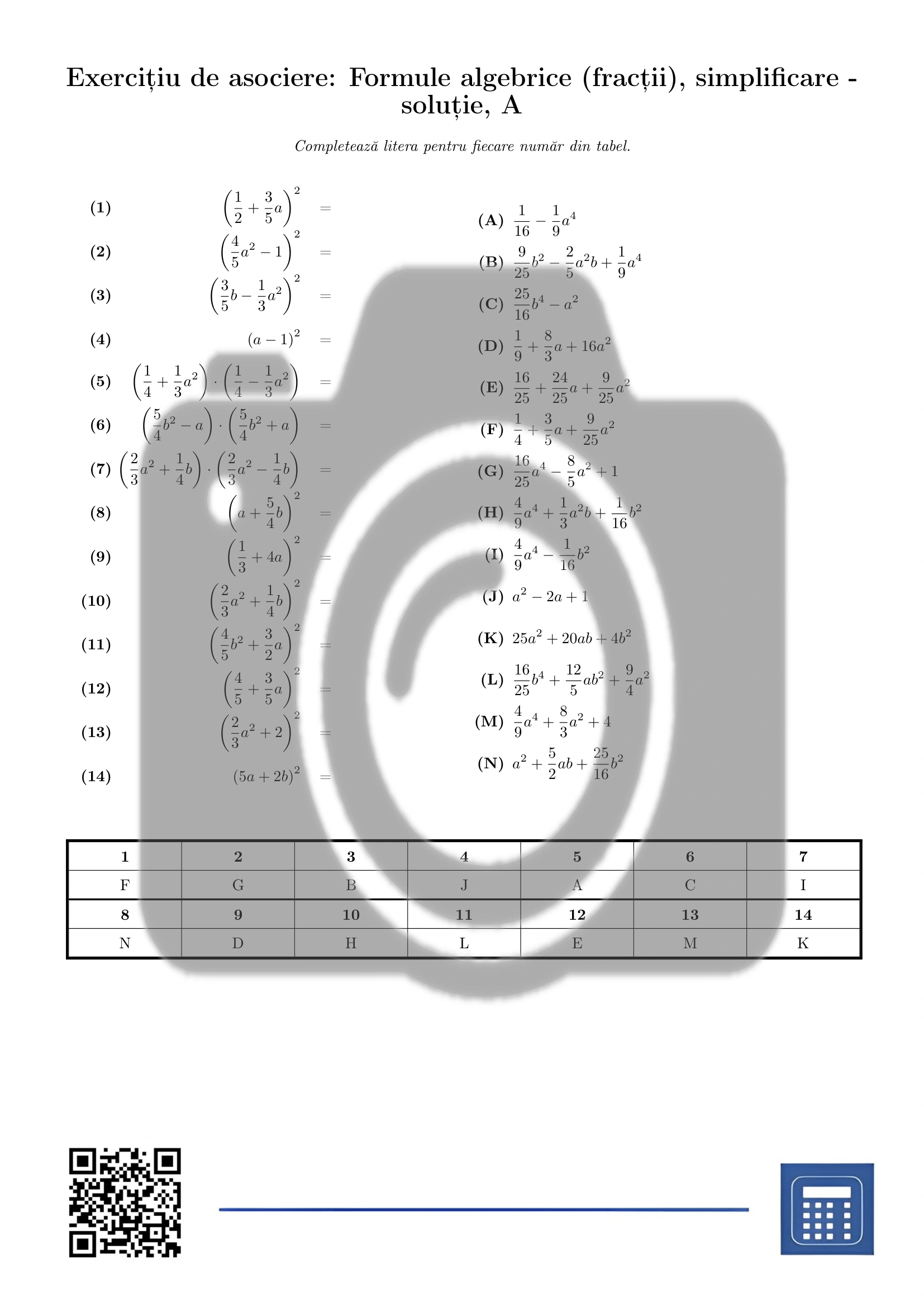 Exercițiu de asociere: Formule algebrice (fracții), simplificare - imagine 3