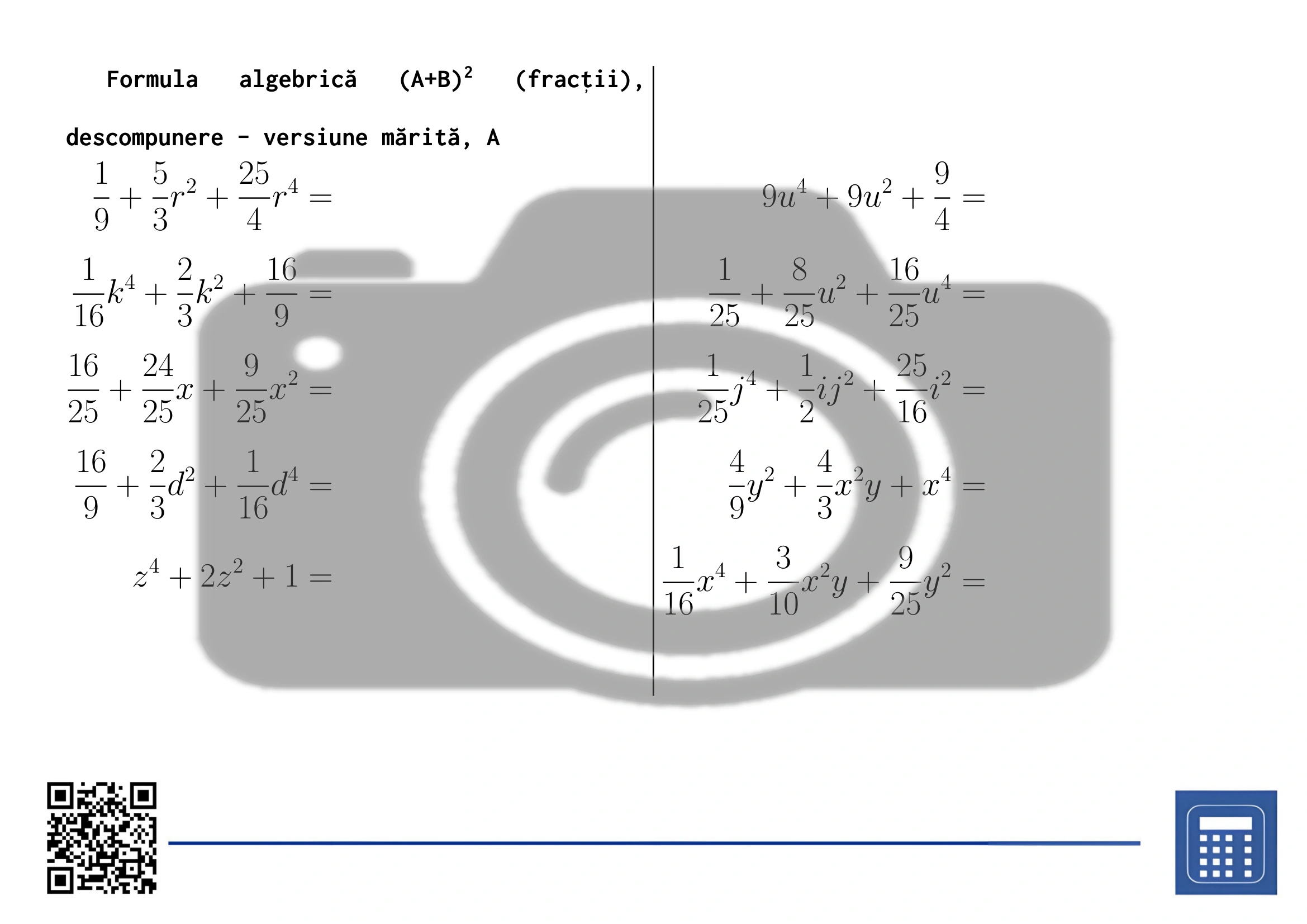 Fișă de lucru: Formula algebrică (A+B)² (fracții), descompunere - imagine 3