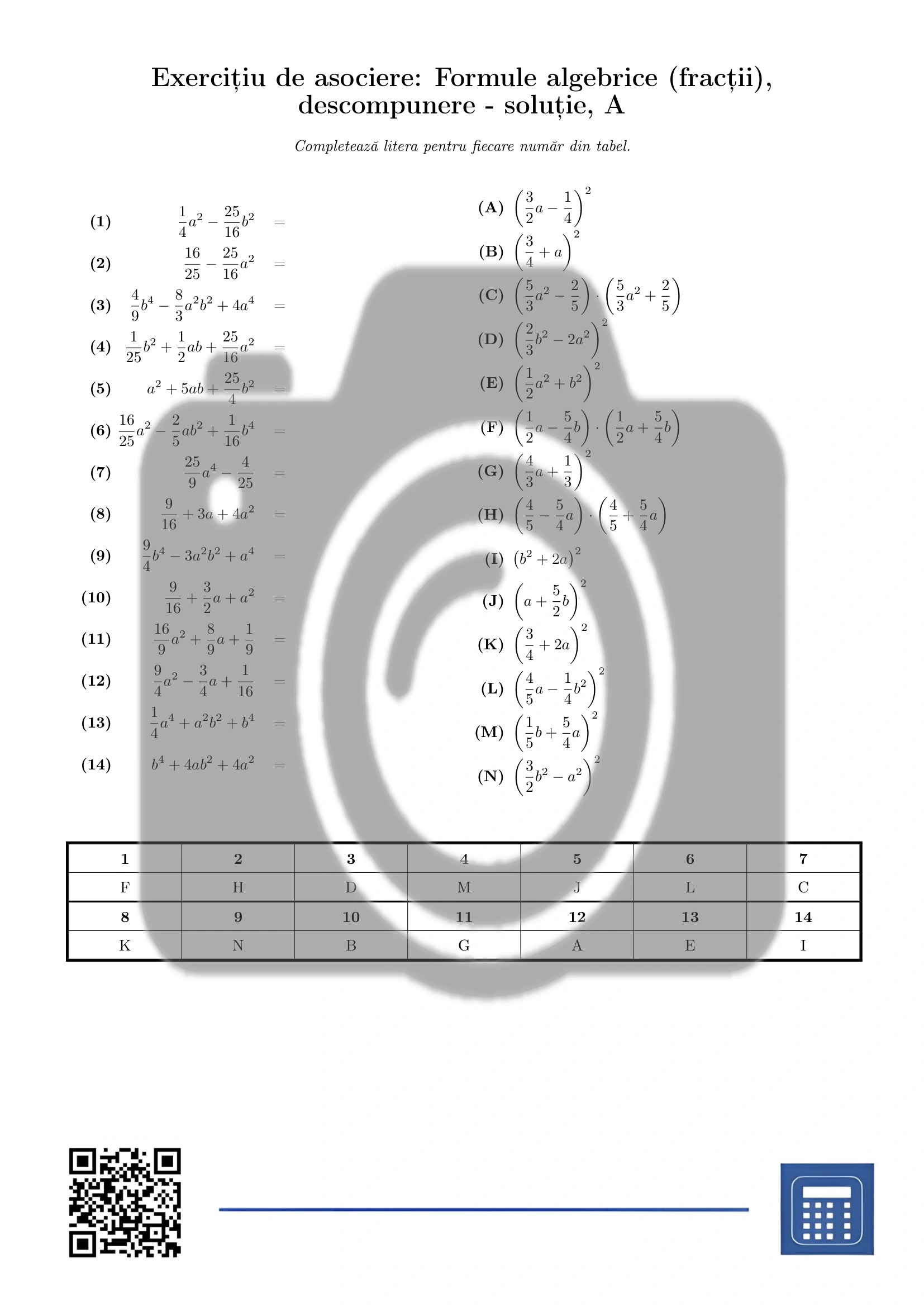 Exercițiu de asociere: Formule algebrice (fracții), descompunere - imagine 3