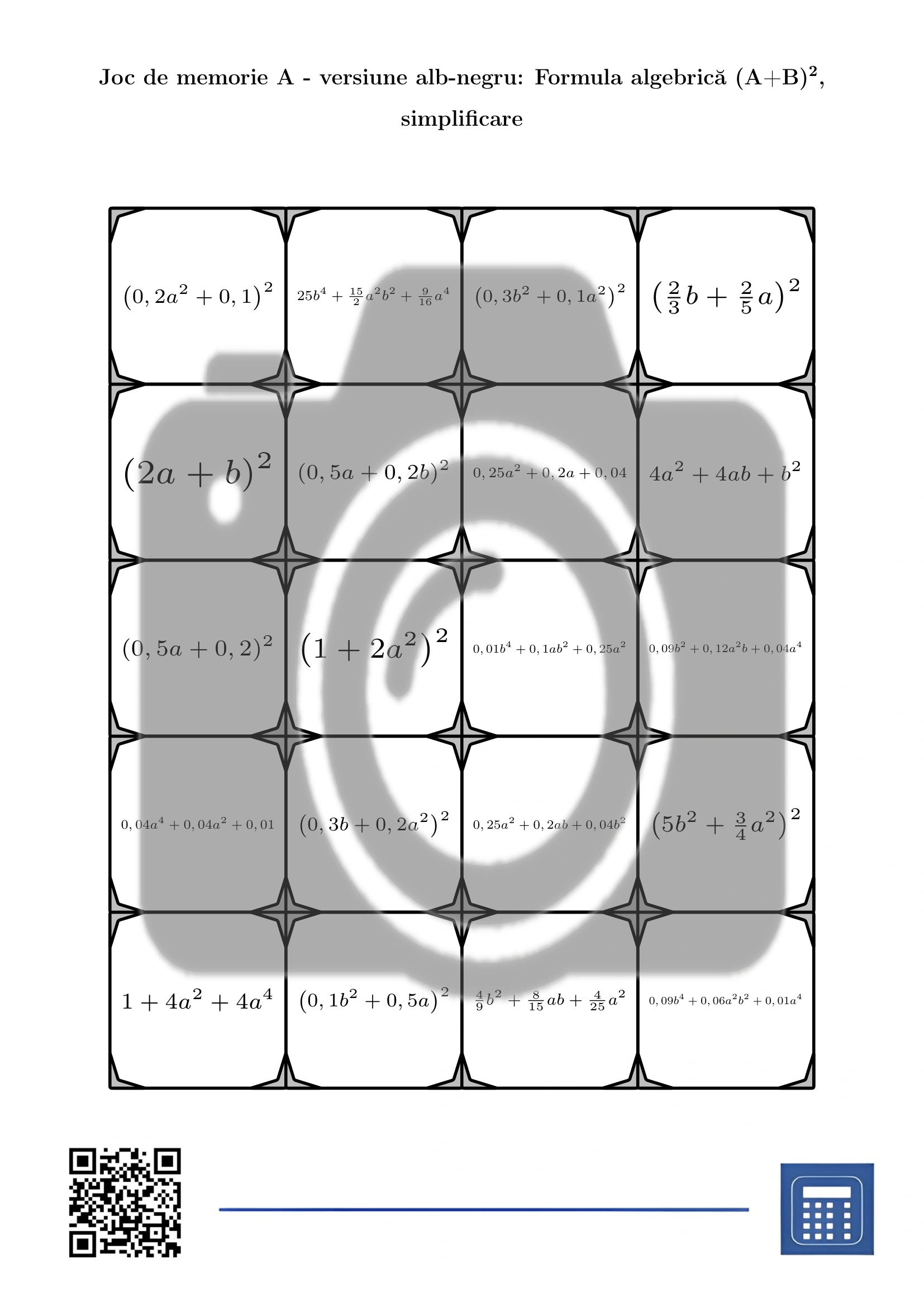 Joc de memorie: Formula algebrică (A+B)², simplificare - imagine 3