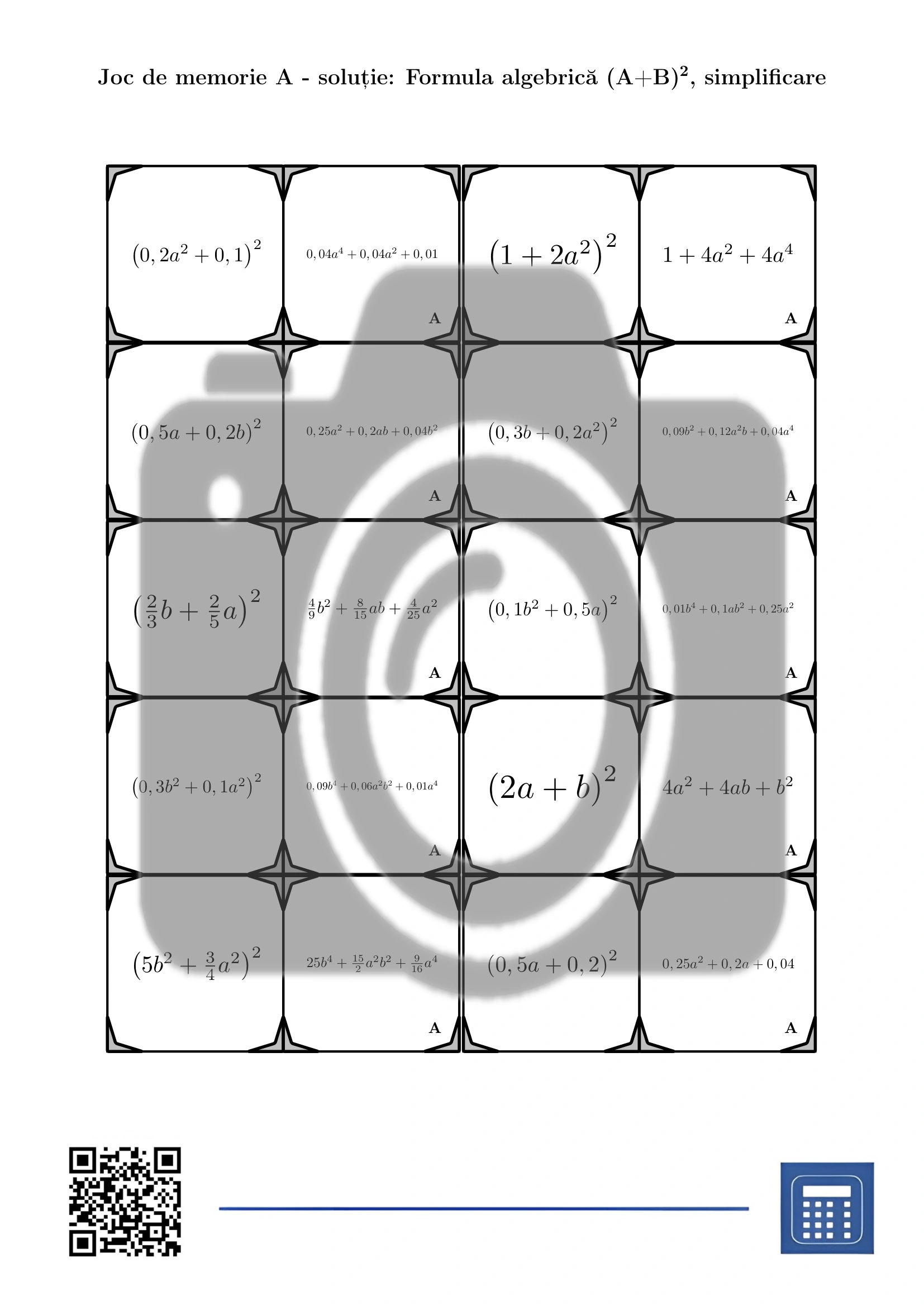 Joc de memorie: Formula algebrică (A+B)², simplificare - imagine 4