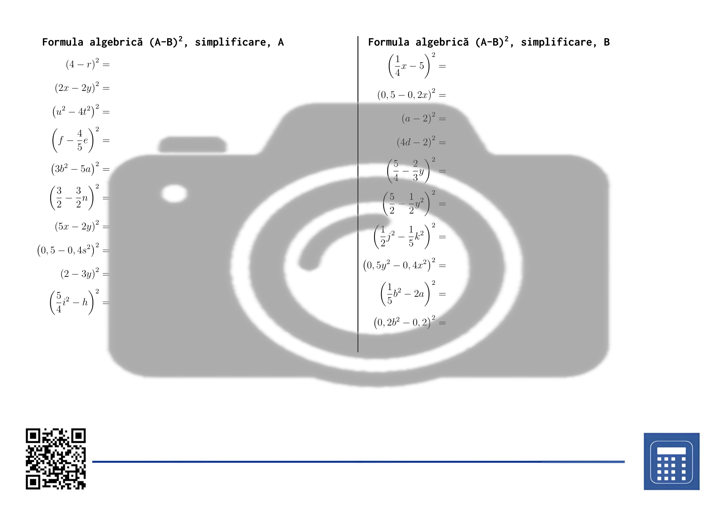 Fișă de lucru: Formula algebrică (A-B)², simplificare - imagine 2