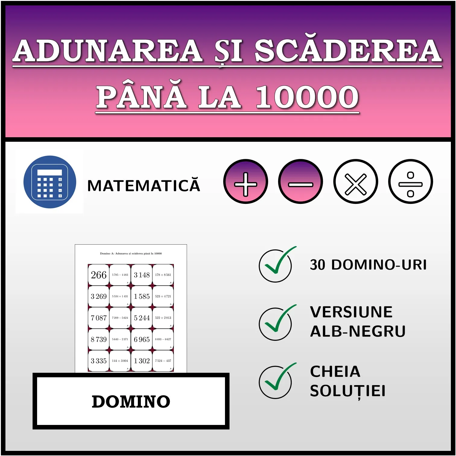 Domino: Adunarea și scăderea până la 10000