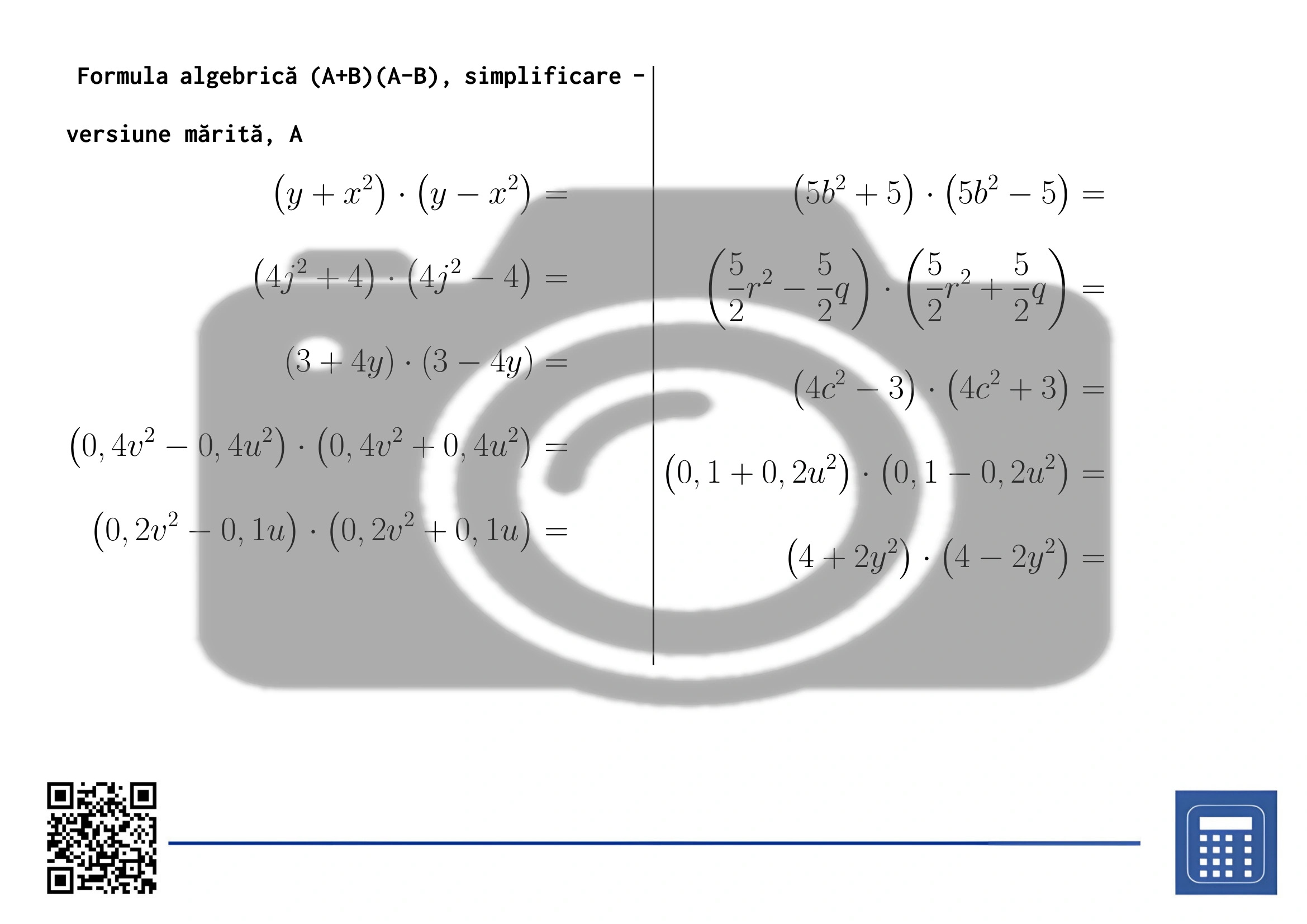 Fișă de lucru: Formula algebrică (A+B)(A-B), simplificare - imagine 3