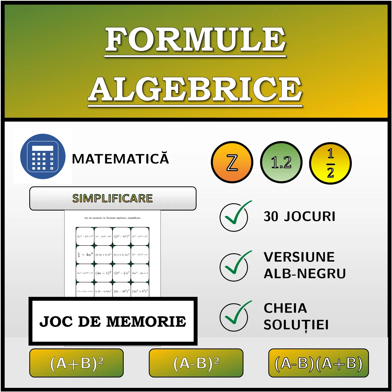 Joc de memorie: Formule algebrice, simplificare