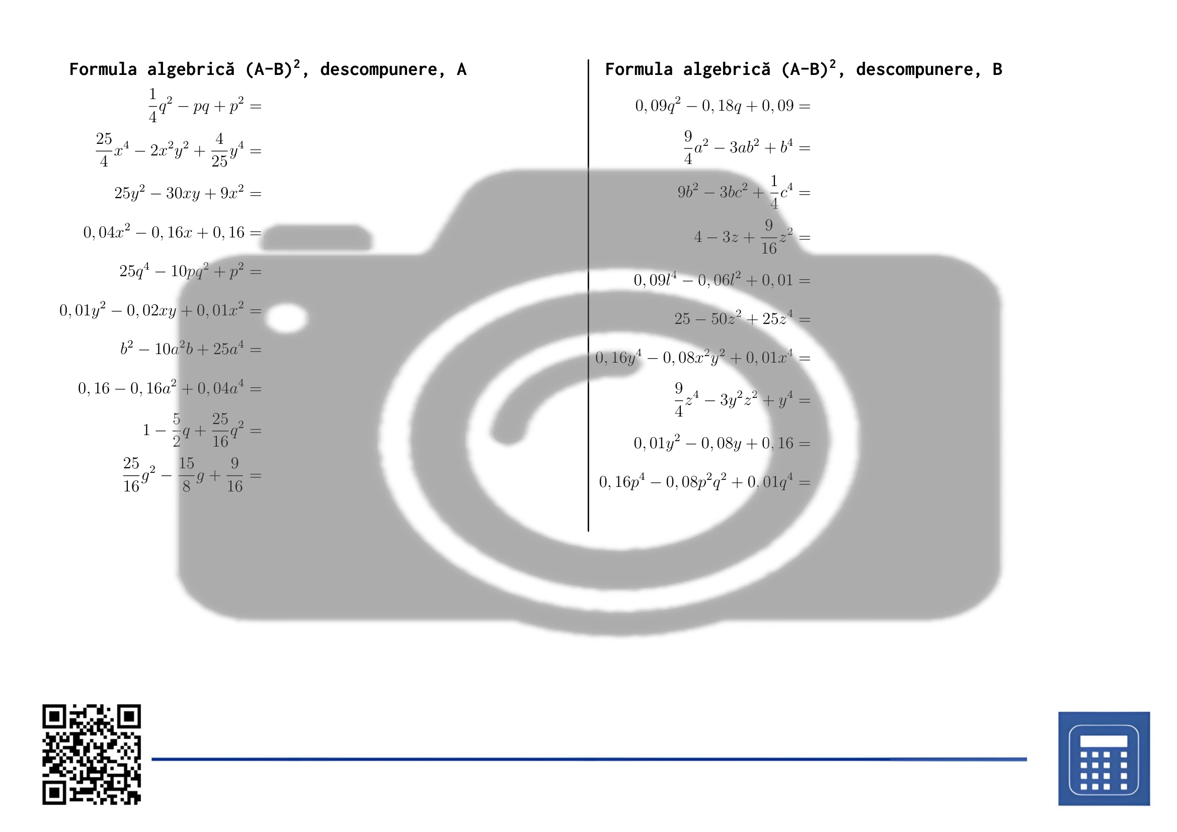 Fișă de lucru: Formula algebrică (A-B)², descompunere - imagine 2