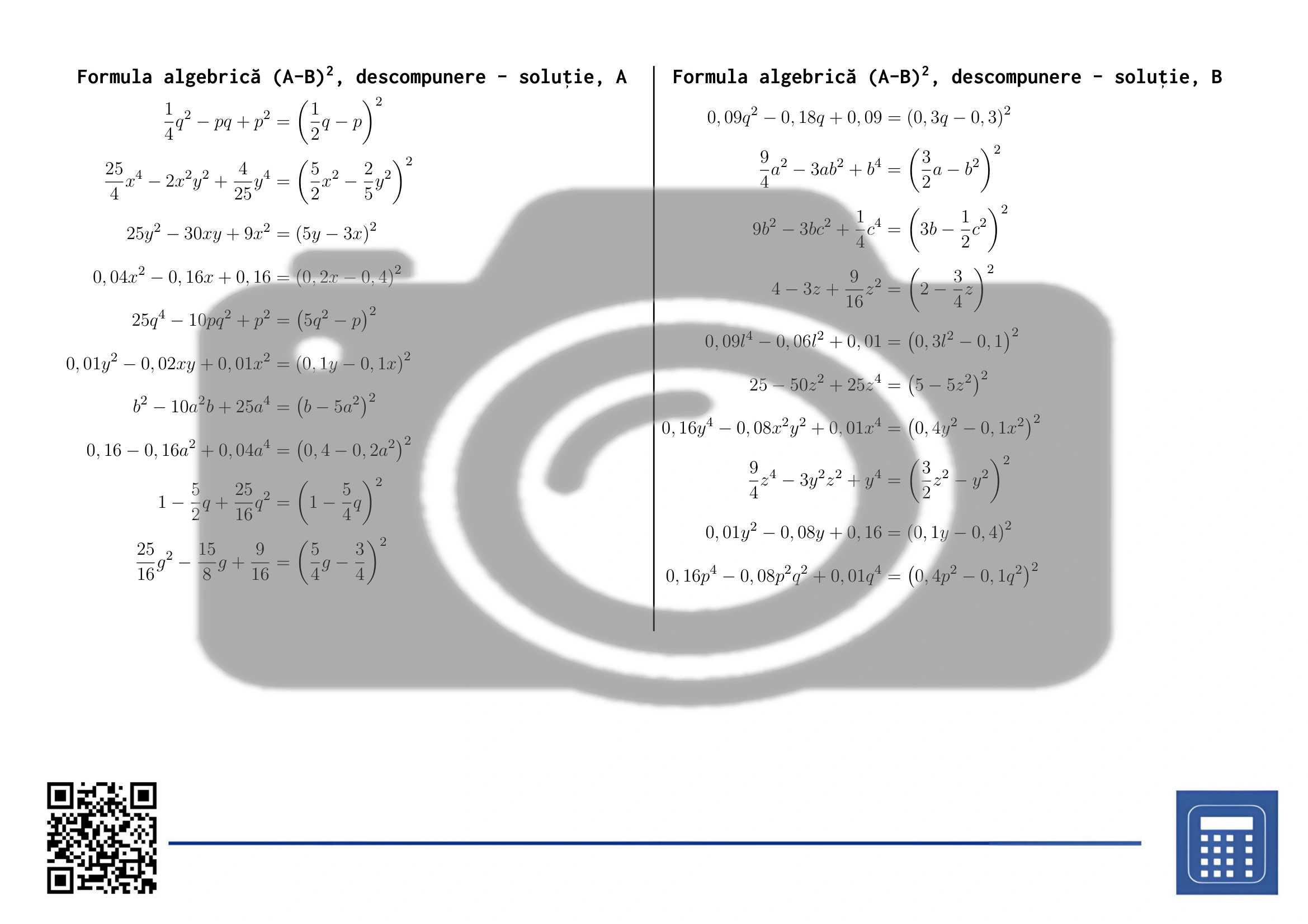 Fișă de lucru: Formula algebrică (A-B)², descompunere - imagine 4