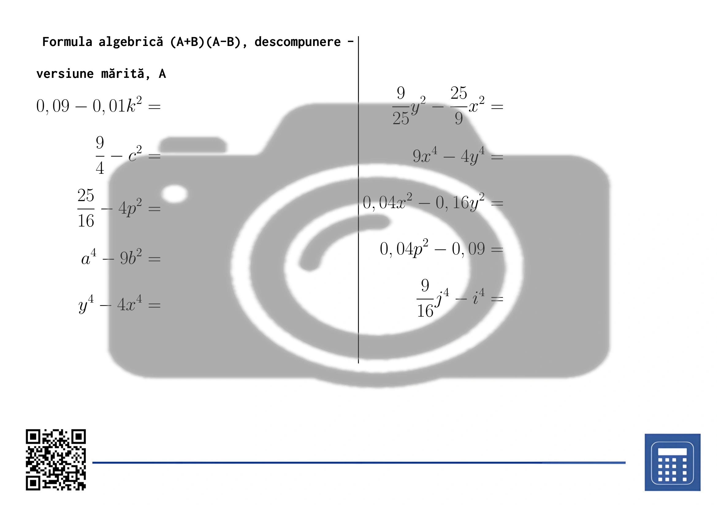 Fișă de lucru: Formula algebrică (A+B)(A-B), descompunere - imagine 3