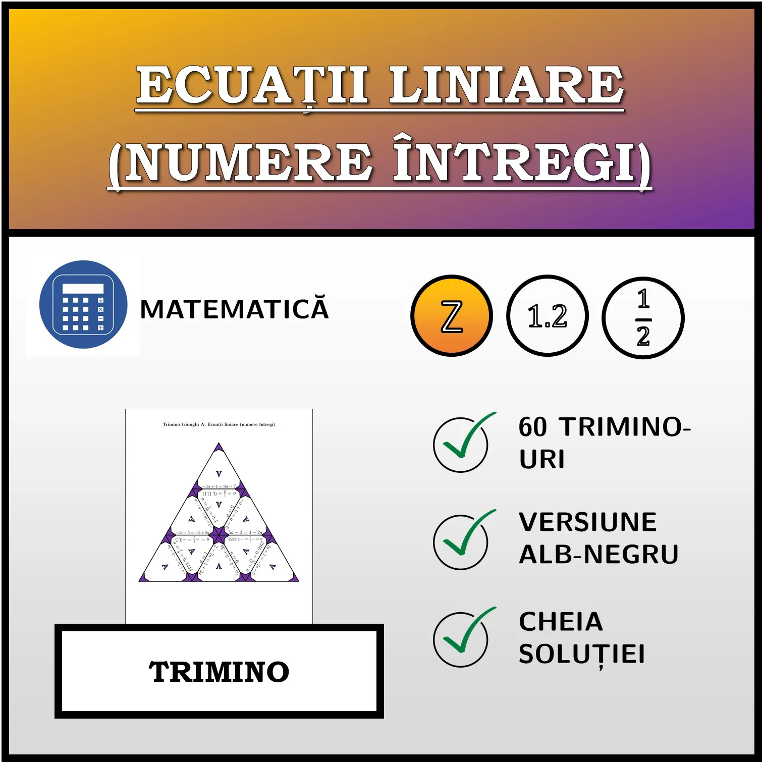 Trimino: Ecuații liniare (numere întregi)