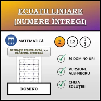 Domino: Ecuații liniare (numere întregi), transformare echivalentă (înmulțire, împărțire), rădăcină întreagă